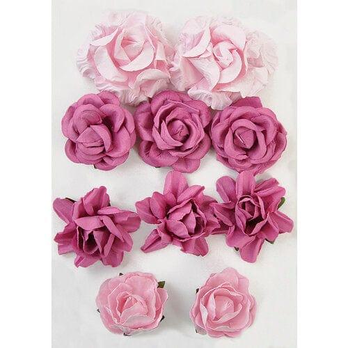 Floral Embellishments Collection Fuchsia Paper Blooms Scrapbook Embellishment by Kaisercraft - 10 piece mixed sizes - Scrapbook Supply Companies