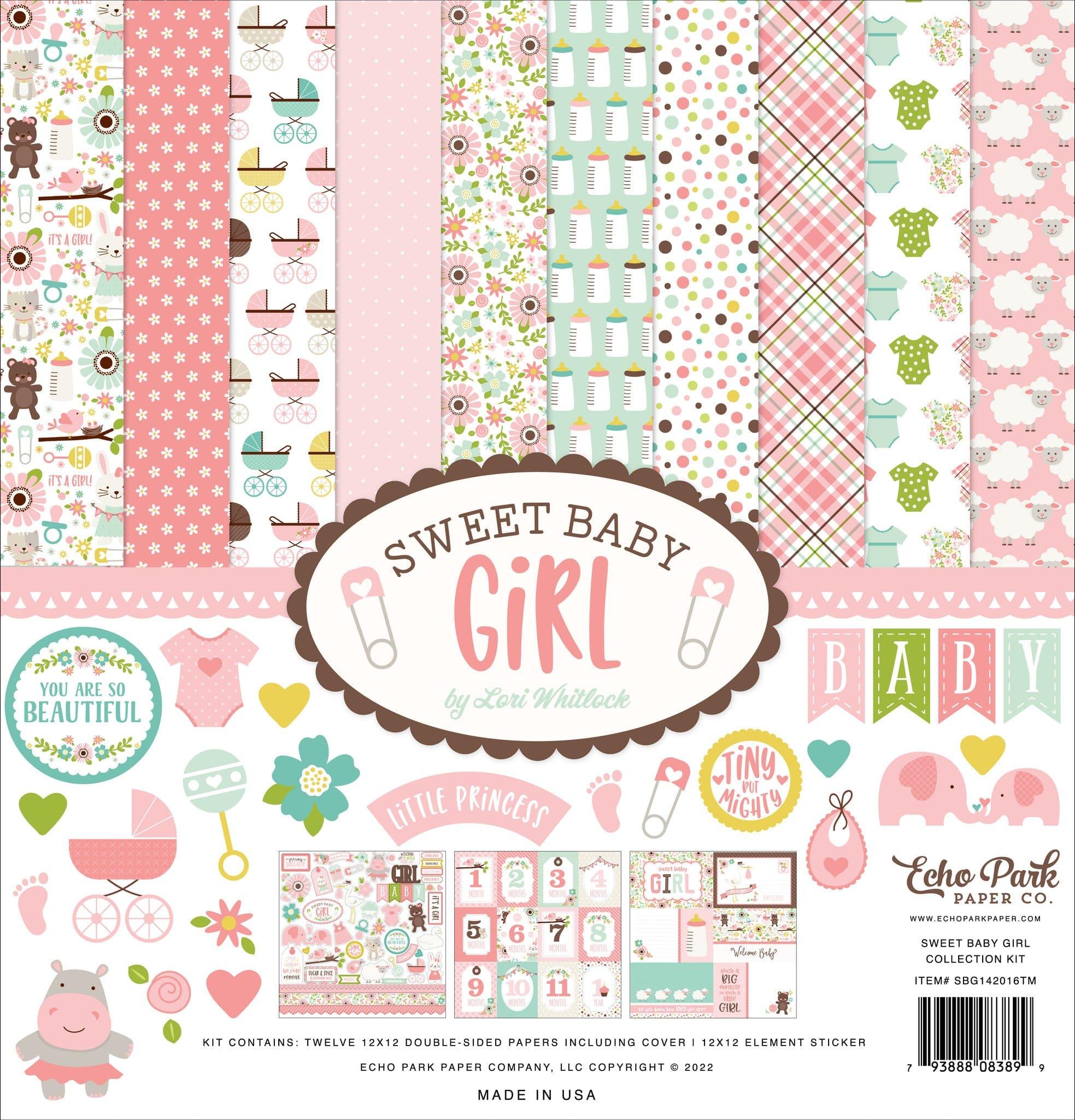 Sweet Baby Girl Modified Collection Pack by Echo Park Paper 12-Piece Collection-11 Papers, 1 Sticker - Scrapbook Supply Companies