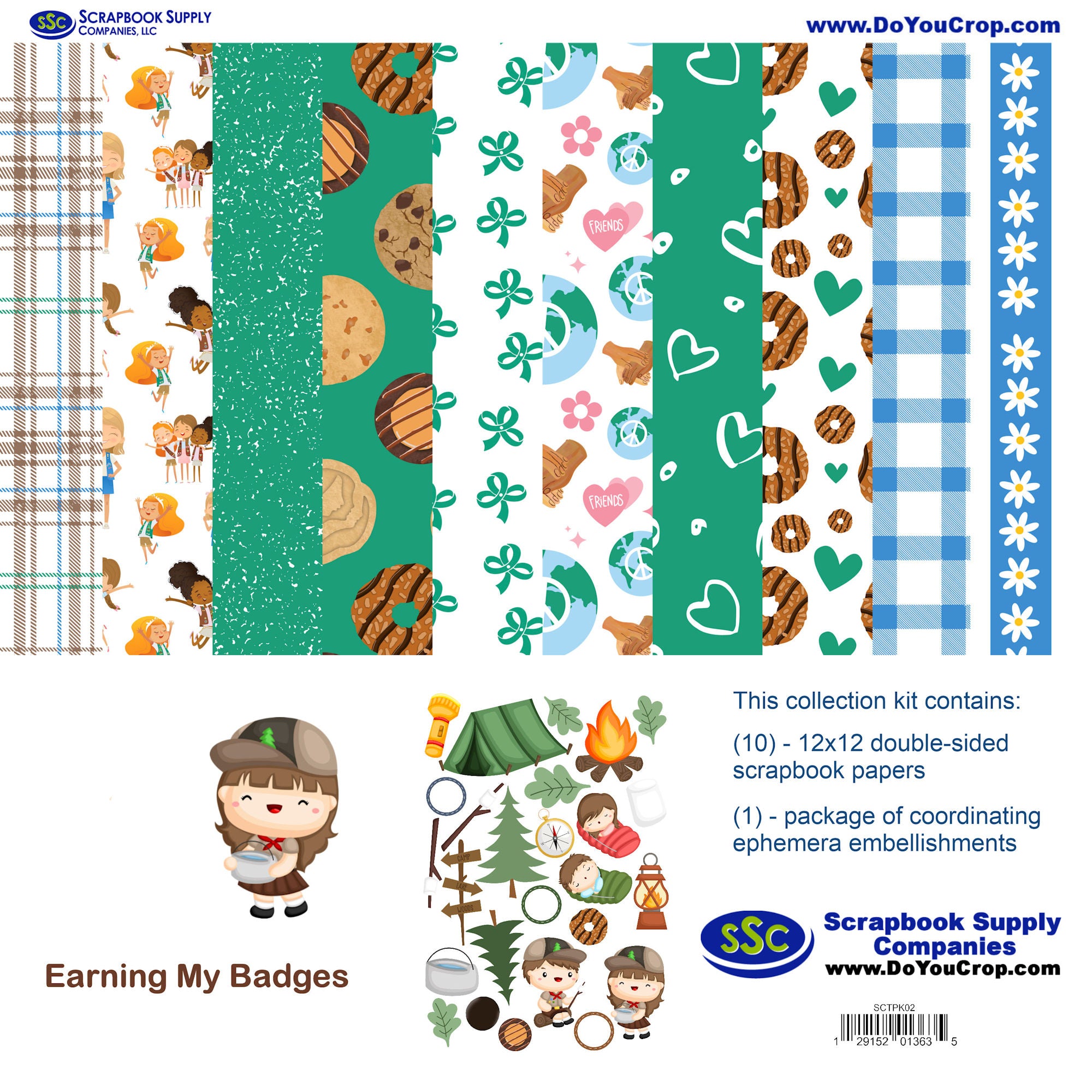 Earning My Badges Girl 12 x 12 Scrapbook Paper & Embellishment Kit by SSC Designs