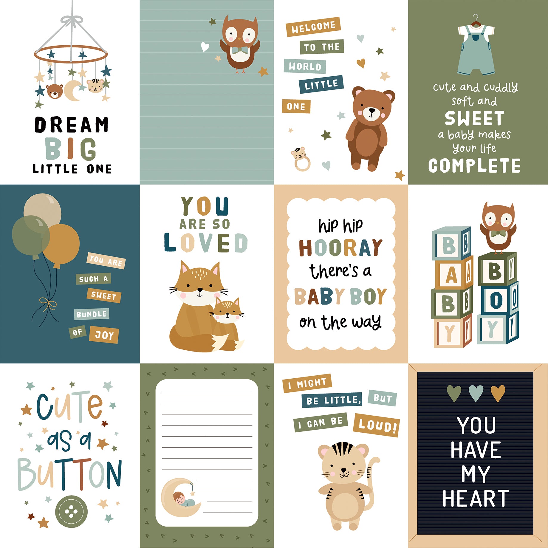 Special Delivery Baby Boy Collection 3x4 Journaling Cards 12 x 12 Double-Sided Scrapbook Paper by Echo Park Paper