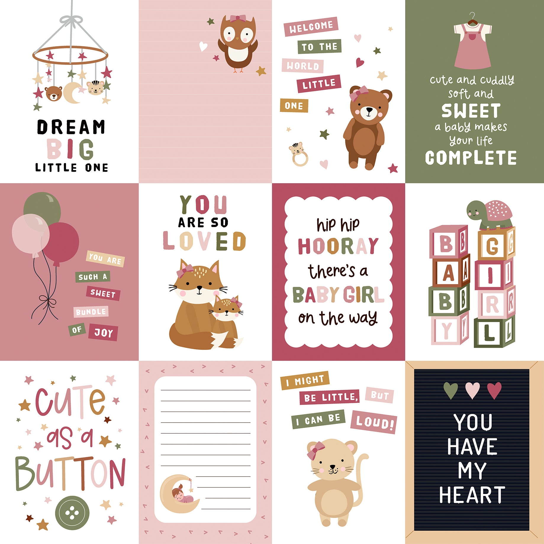 Special Delivery Baby Girl Collection 3 x 4 Journaling Cards 12 x 12 Double-Sided Scrapbook Paper by Echo Park Paper