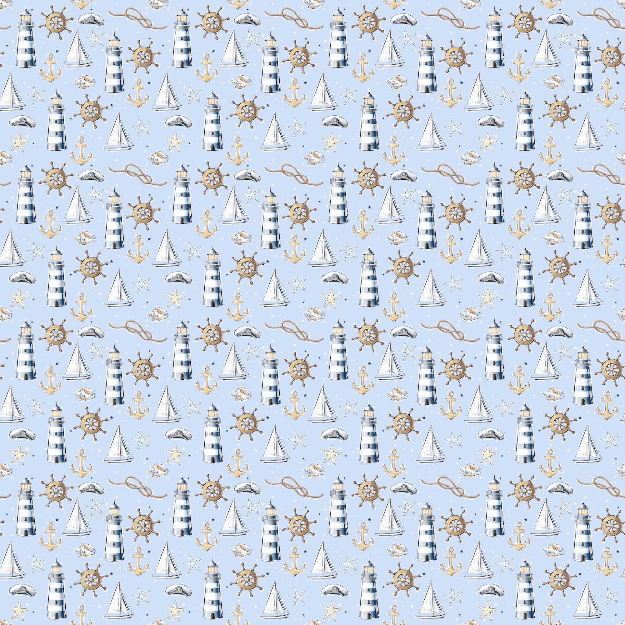 Nautical Summer Collection Lighthouse Collage 12 x 12 Double-Sided Scrapbook Paper by SSC Designs