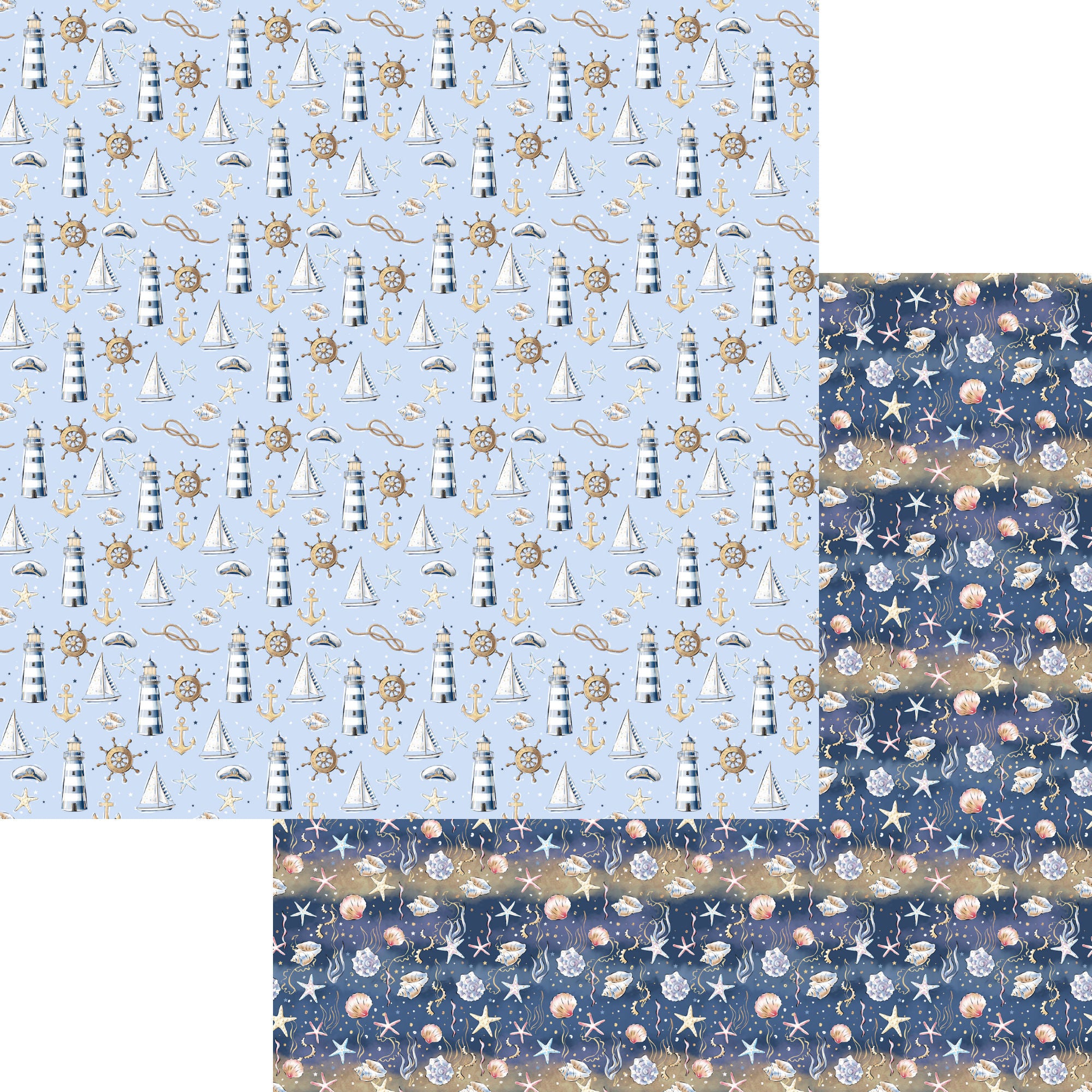 Nautical Summer Collection Lighthouse Collage 12 x 12 Double-Sided Scrapbook Paper by SSC Designs