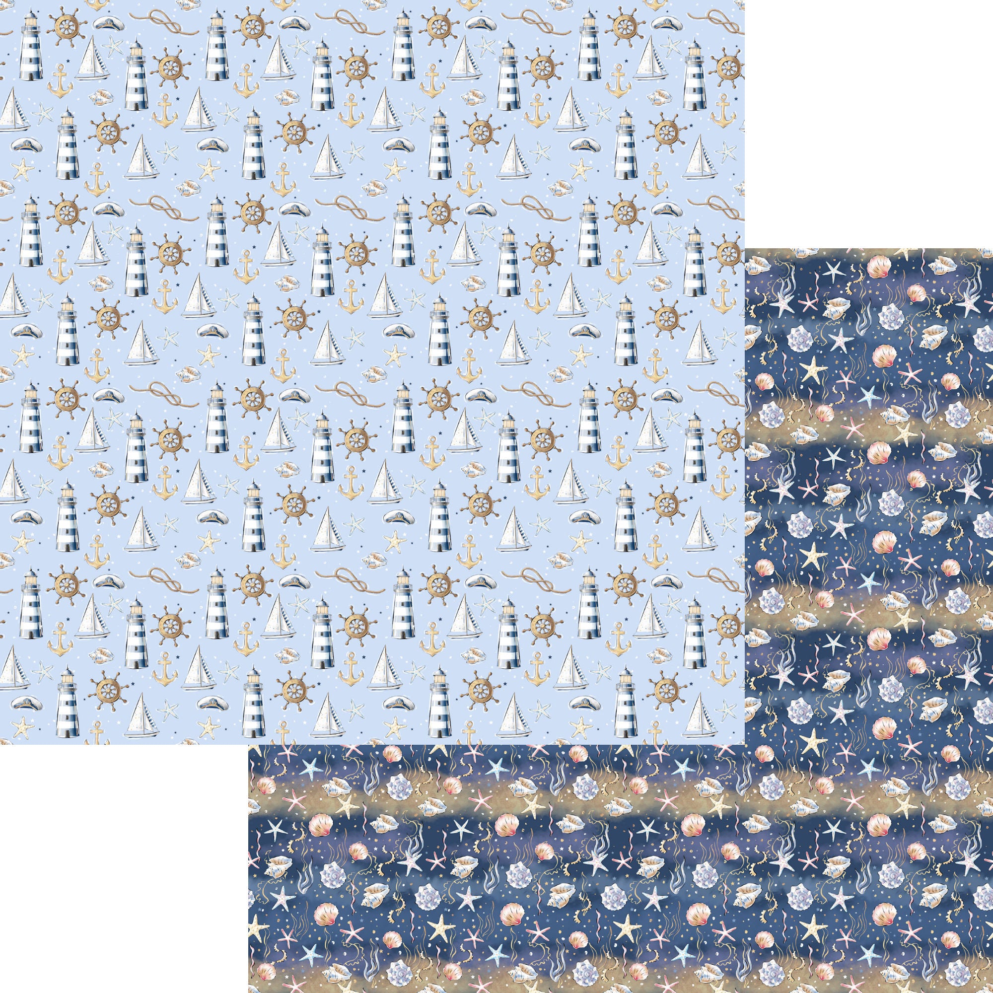 Nautical Summer Collection Lighthouse Collage 12 x 12 Double-Sided Scrapbook Paper by SSC Designs
