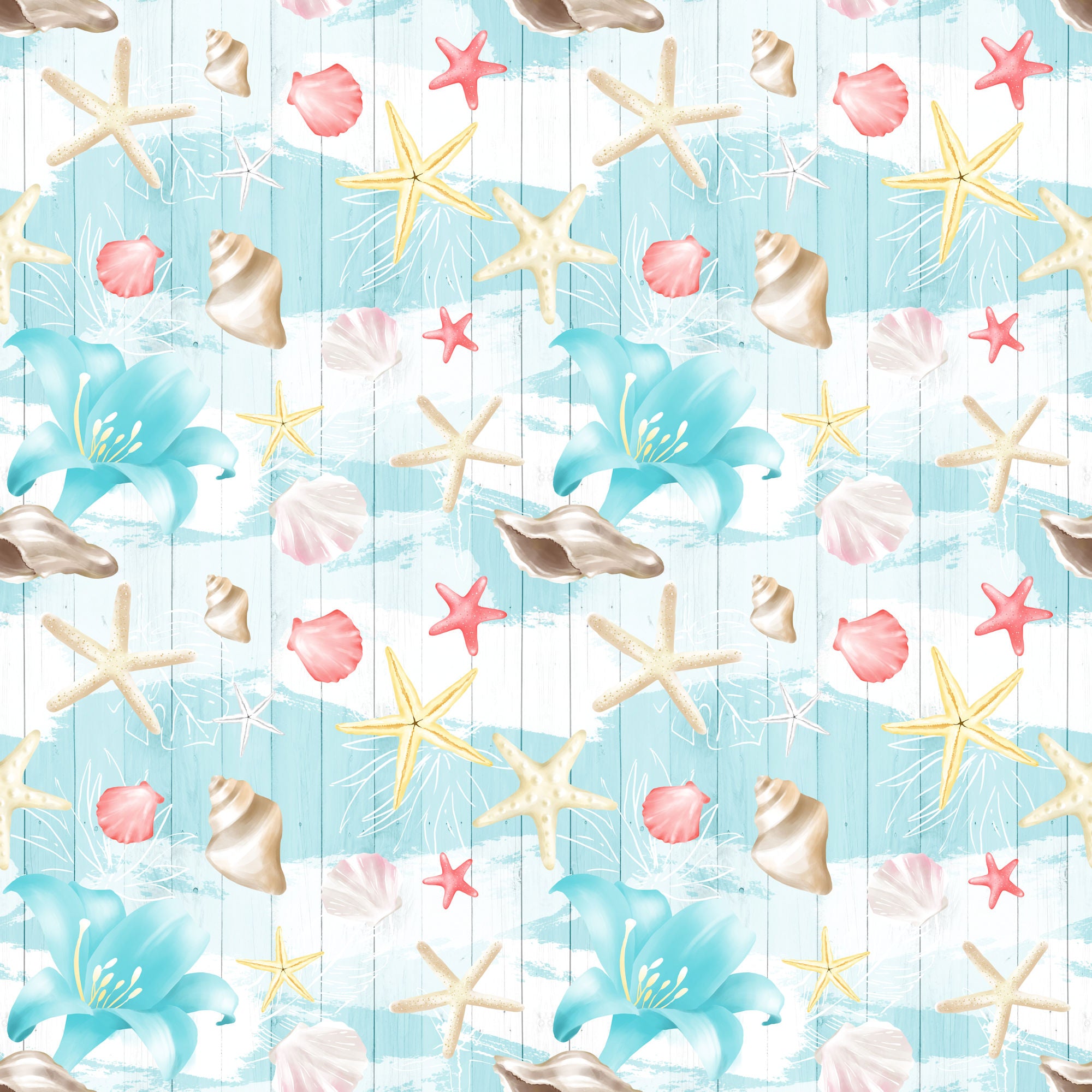 Nautical Summer Collection Seashell Collage 12 x 12 Double-Sided Scrapbook Paper by SSC Designs