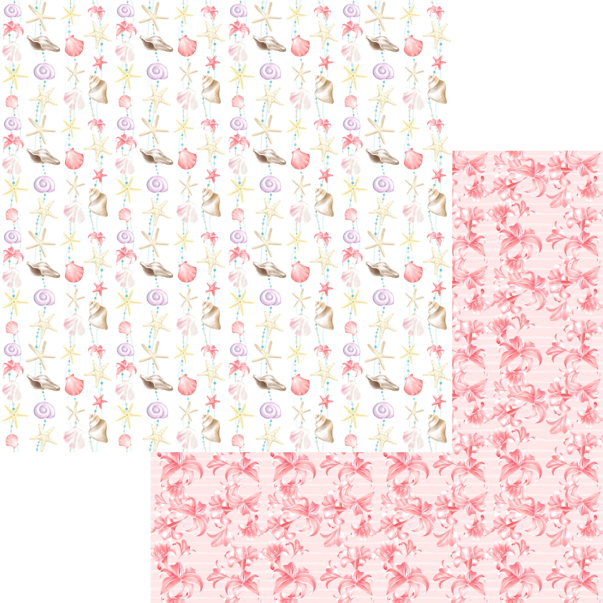 Nautical Summer Collection Floral Shells 12 x 12 Double-Sided Scrapbook Paper by SSC Designs