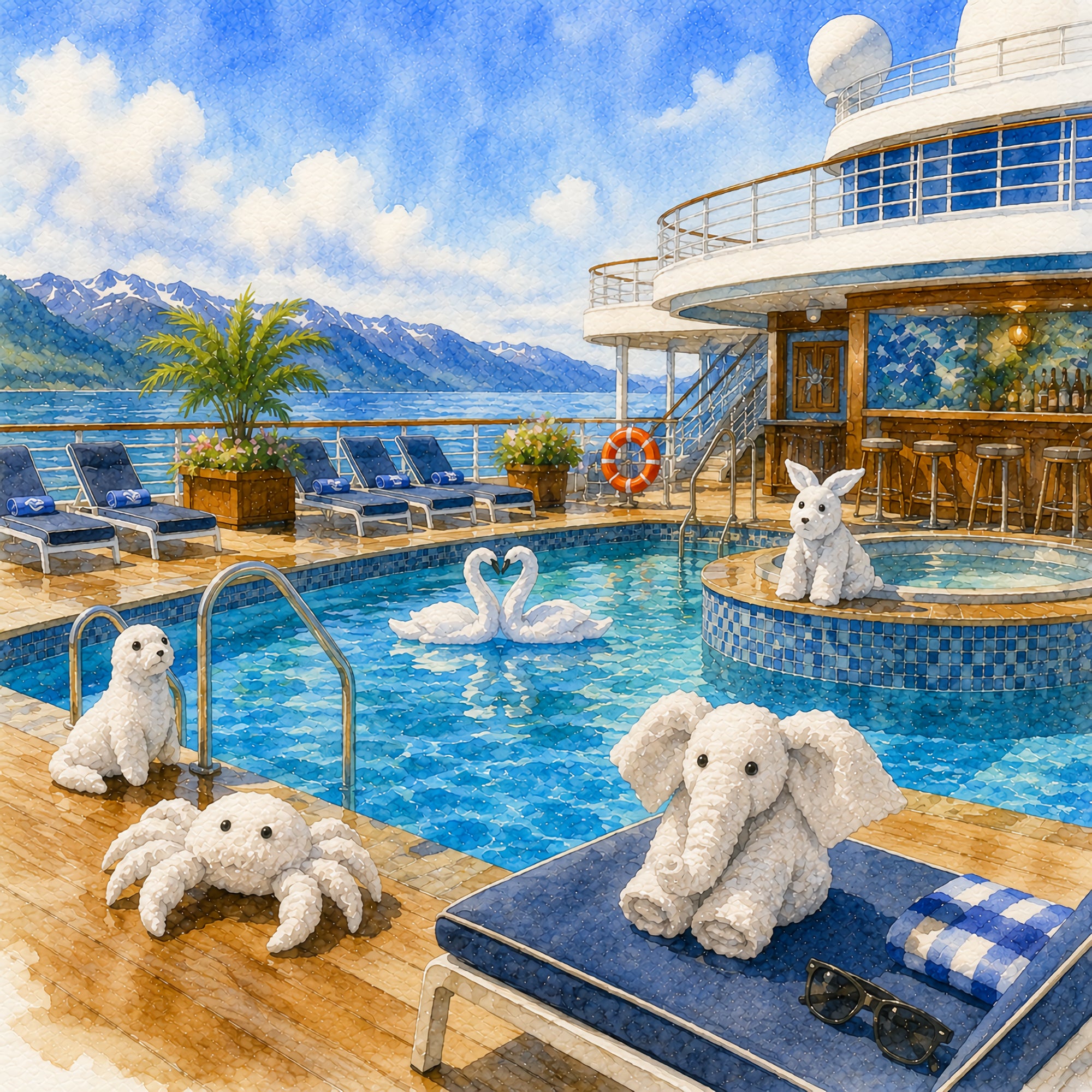 Cruise Ship Towel Animals 12 x 12 Double-Sided Scrapbook Paper by SSC Designs