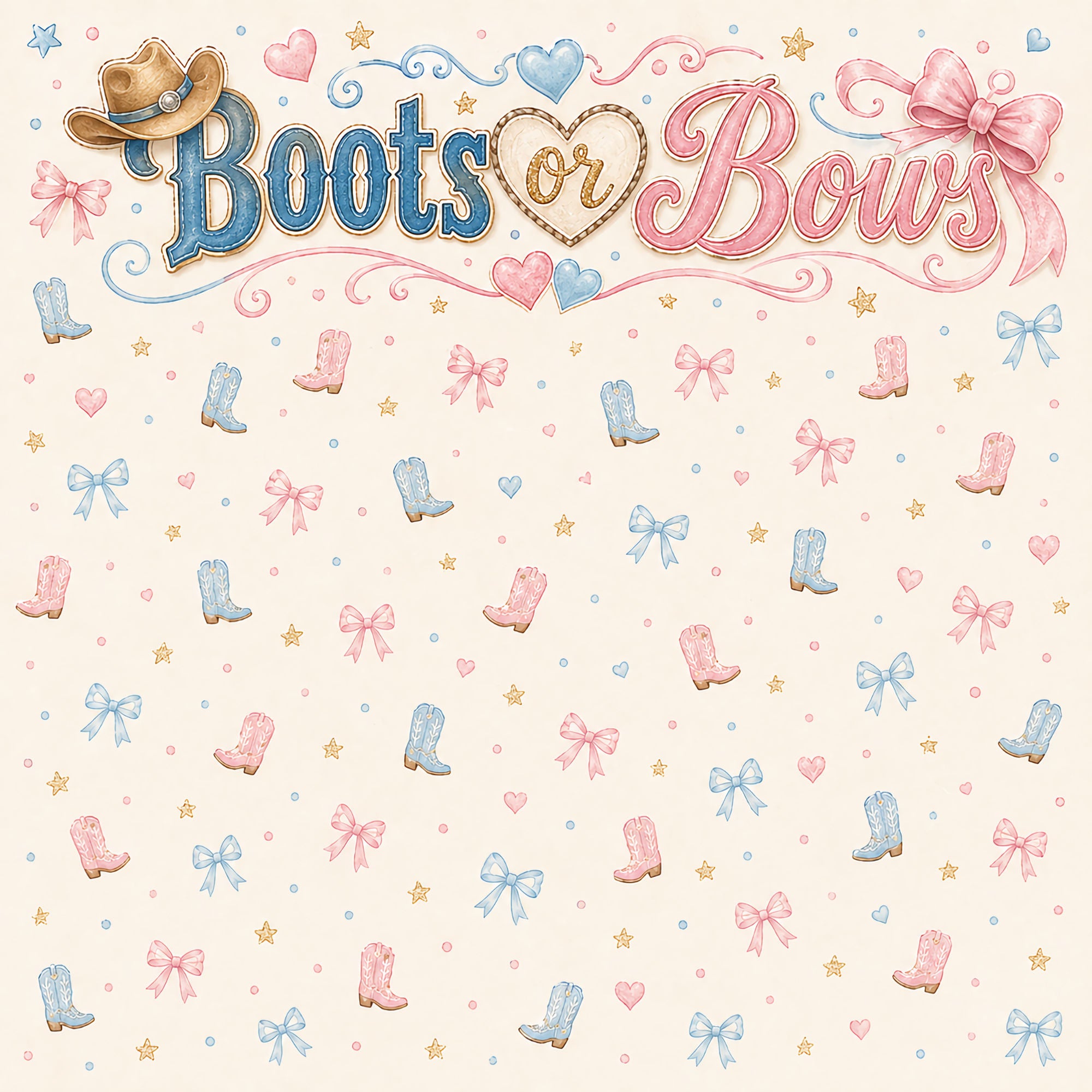 Gender Reveal Collection Boots or Bows 12 x 12 Double-Sided Scrapbook Paper by SSC Designs