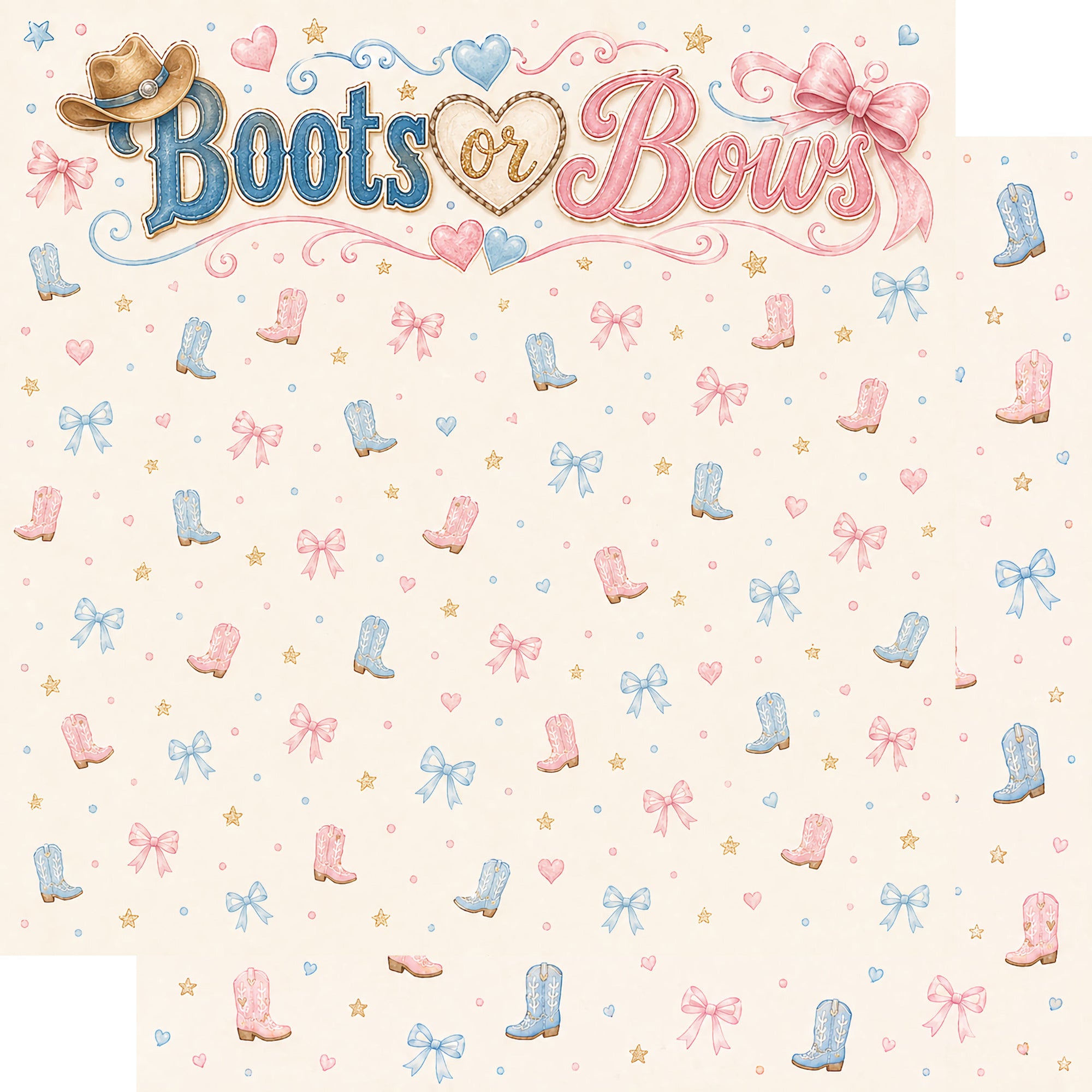 Gender Reveal Collection Boots or Bows 12 x 12 Double-Sided Scrapbook Paper by SSC Designs