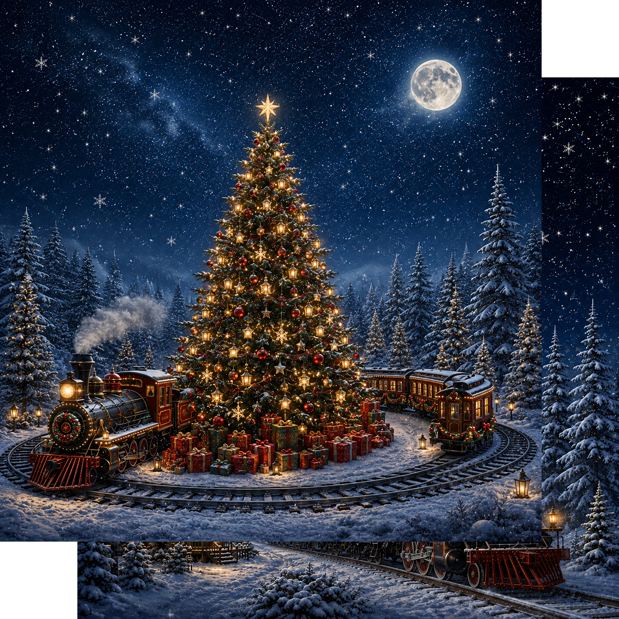 Christmas Train Collection Around The Tree 12 x 12 Double-Sided Scrapbook Paper by SSC Designs