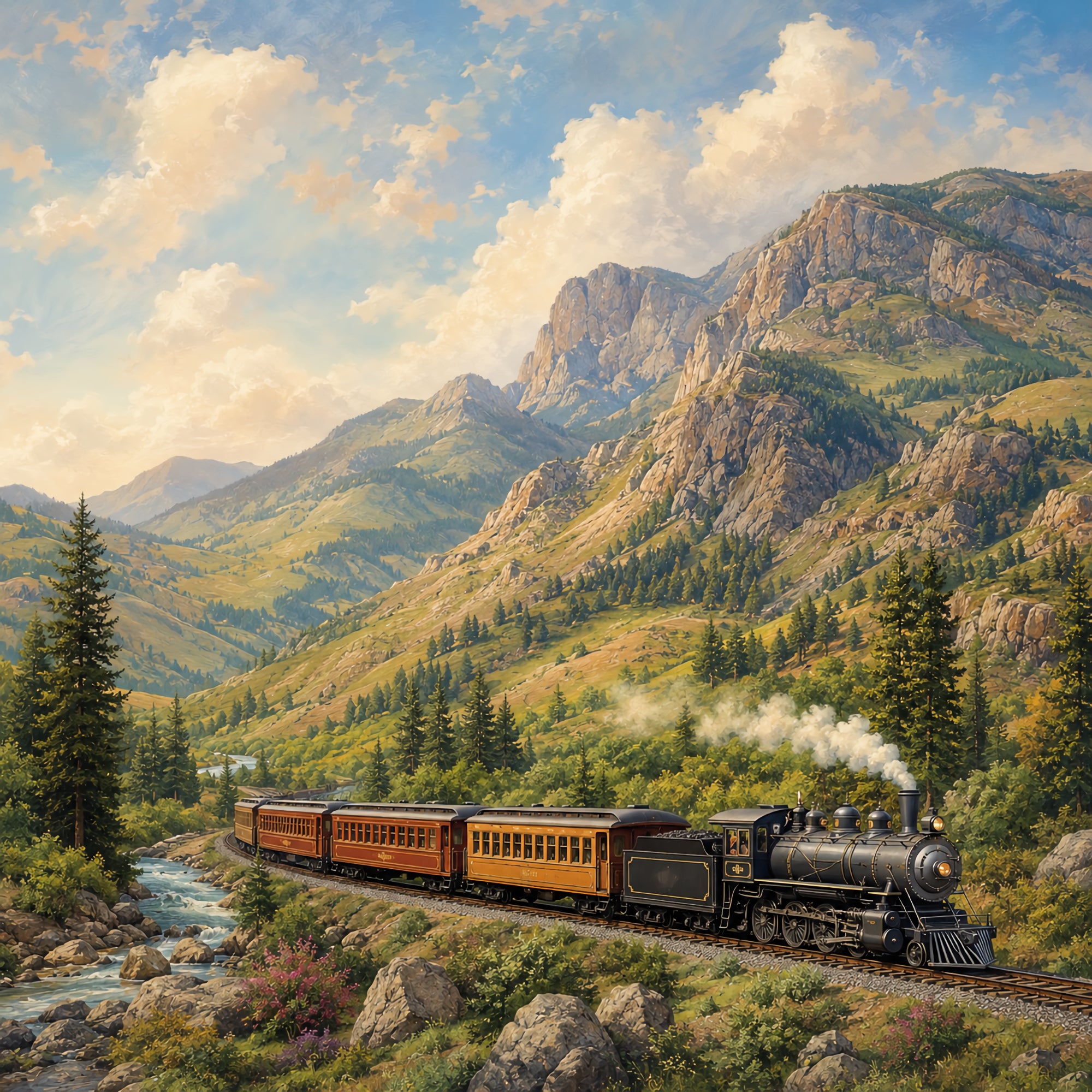 Mountain Train Railroad Tracks 12 x 12 Double-Sided Scrapbook Paper by SSC Designs
