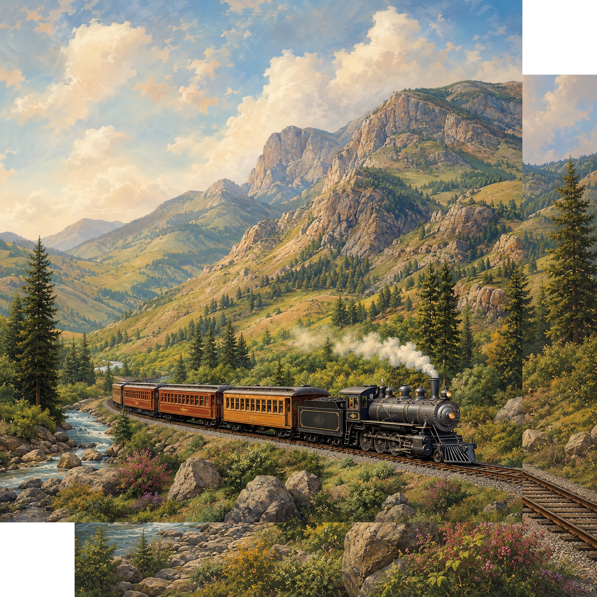 Mountain Train Railroad Tracks 12 x 12 Double-Sided Scrapbook Paper by SSC Designs