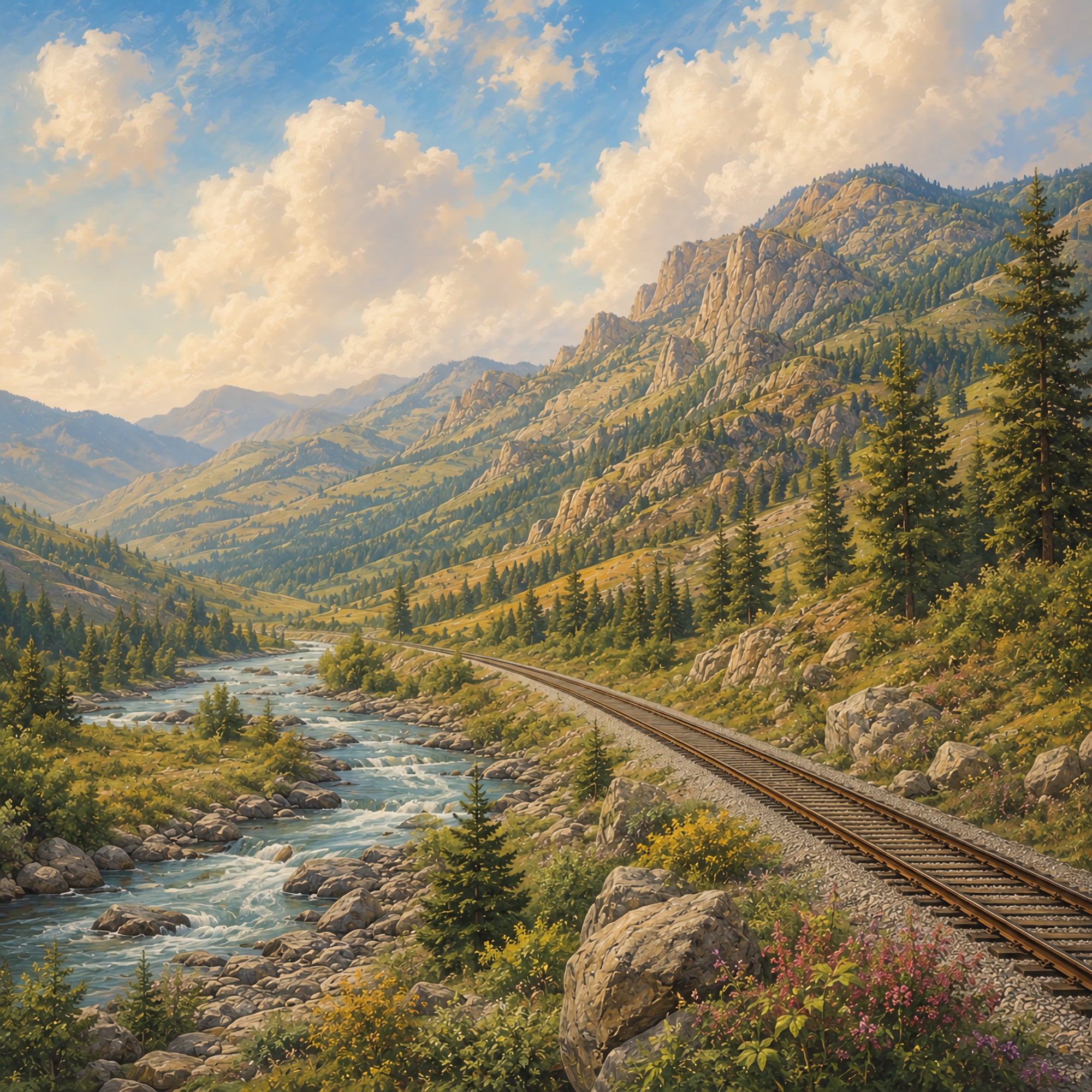 Mountain Train Railroad Tracks 12 x 12 Double-Sided Scrapbook Paper by SSC Designs