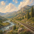 Mountain Train Railroad Tracks 12 x 12 Double-Sided Scrapbook Paper by SSC Designs