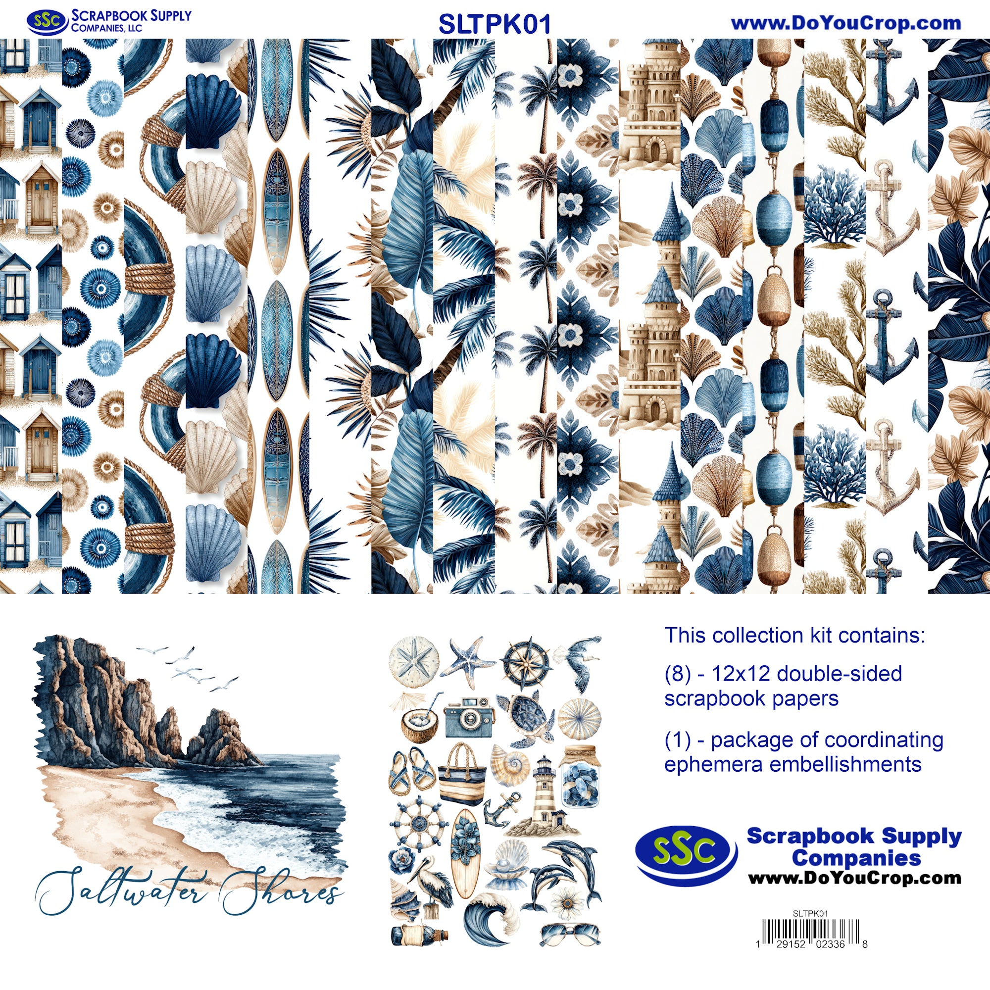 Saltwater Shores 12 x 12 Scrapbook Paper & Embellishment Kit by SSC Designs