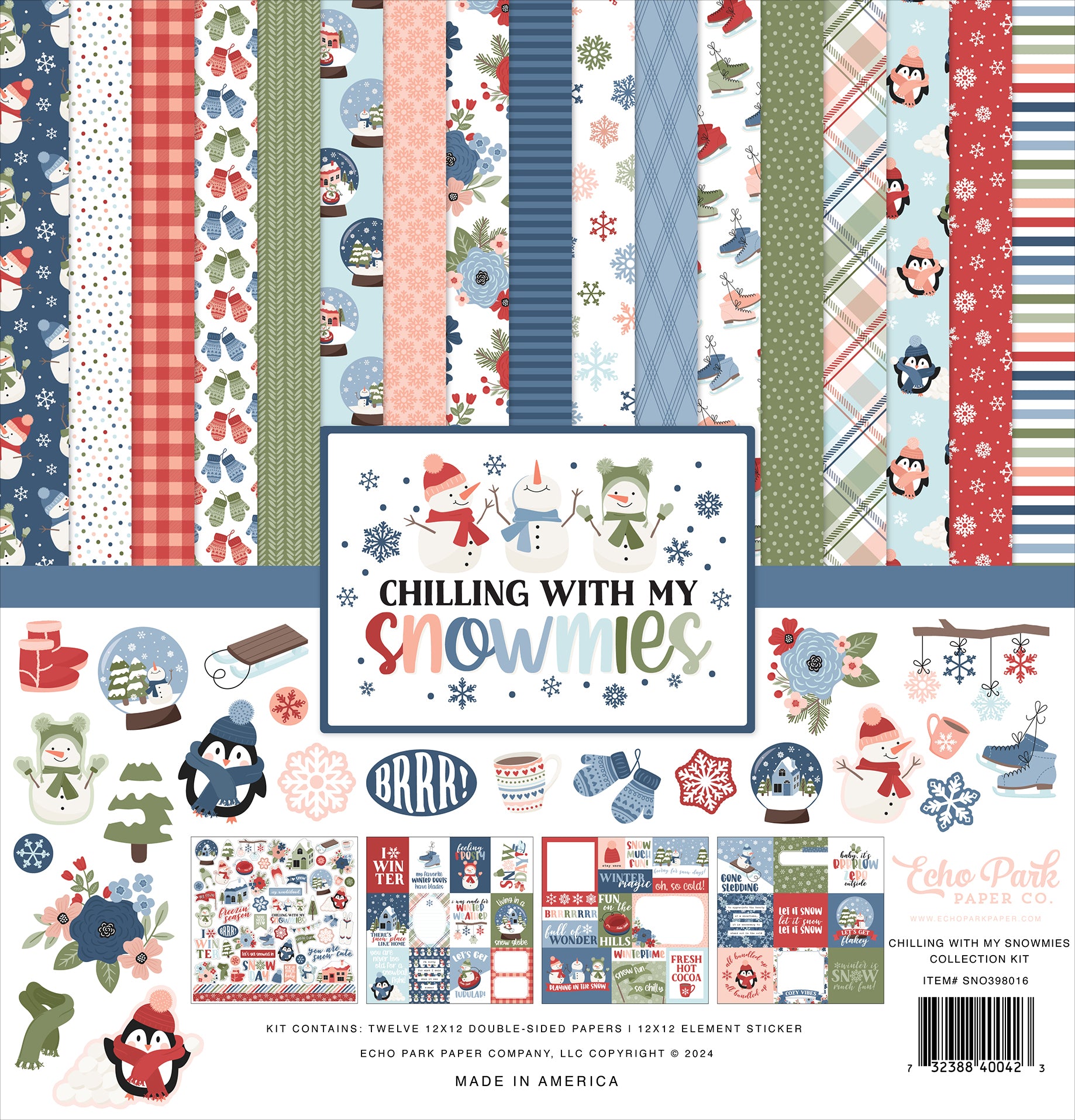 Chilling With My Snowmies Scrapbook Paper & Sticker Collection Kit by Echo Park Paper - 13 Pieces
