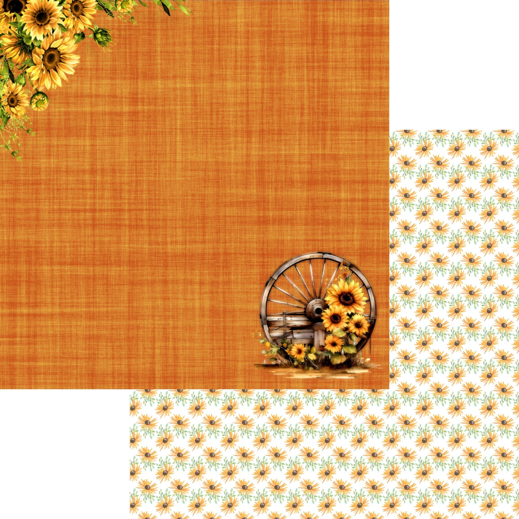 Fall Blessings Collection Sunflower Wheel 12 x 12 Double-Sided Scrapbook Paper by SSC Designs - 15 Pack