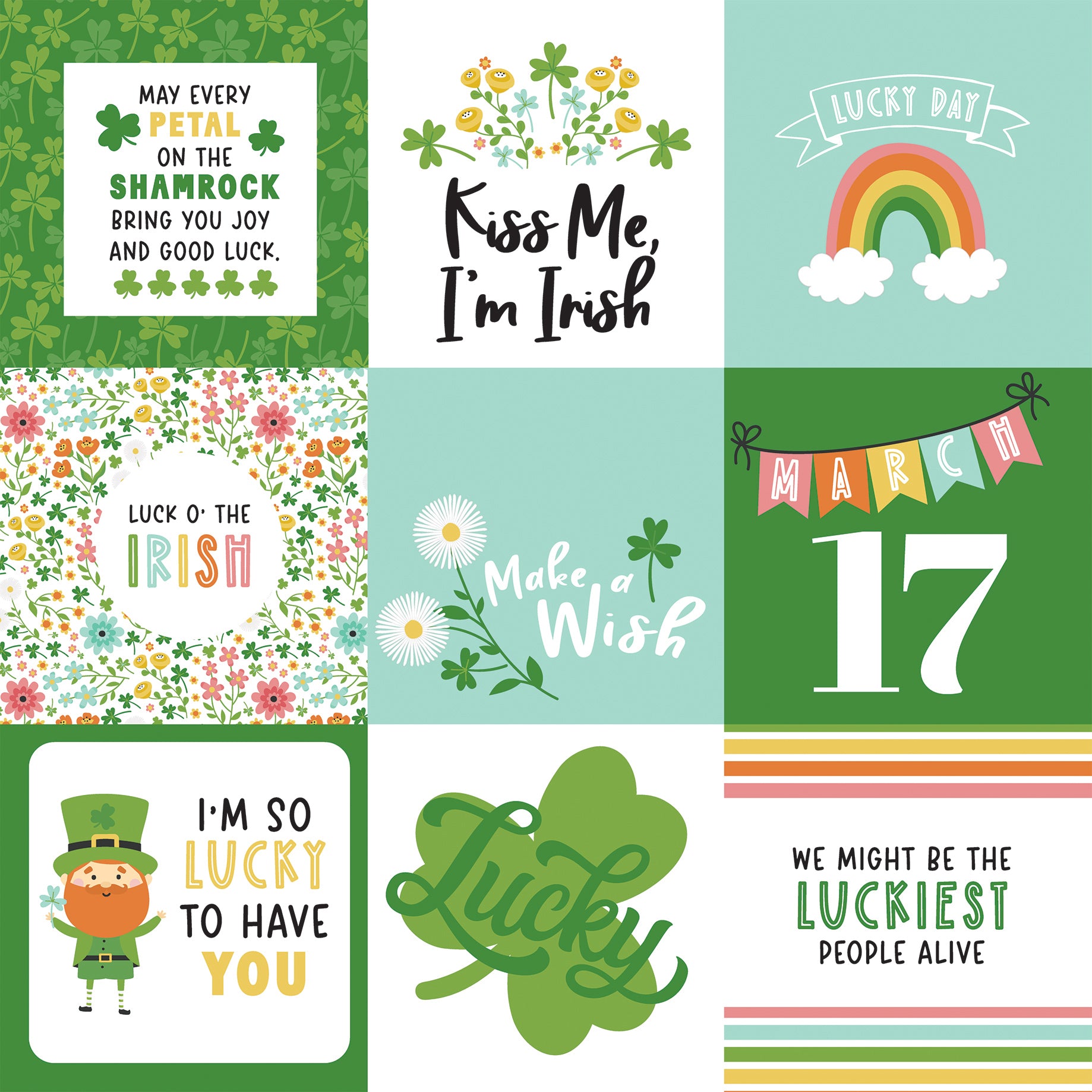 Happy St. Patrick's Day Collection 4x4 Journaling Cards 12 x 12 Double-Sided Scrapbook Paper by Echo Park Paper