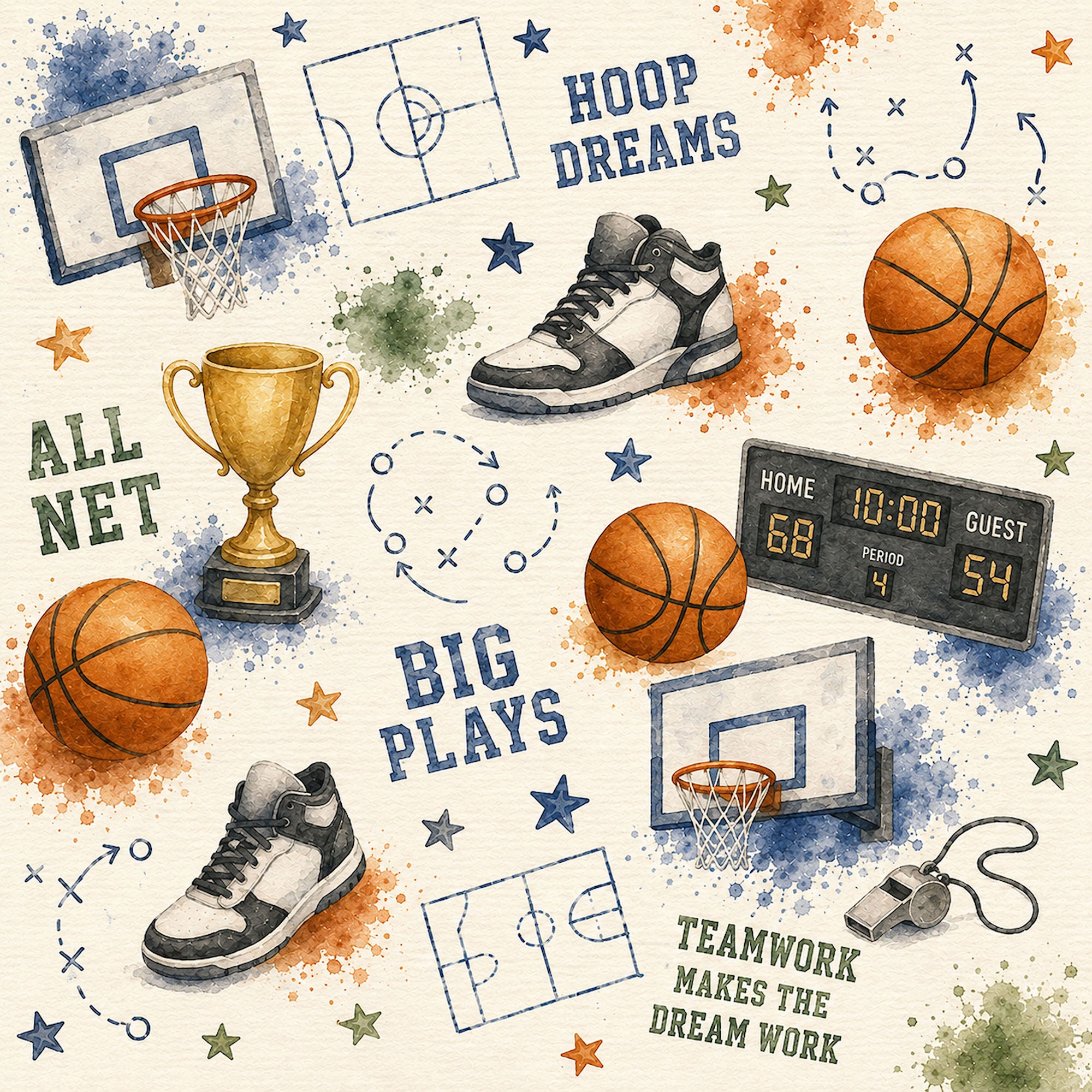 Sports Collection Basketball 12 x 12 Double-Sided Scrapbook Paper by SSC Designs