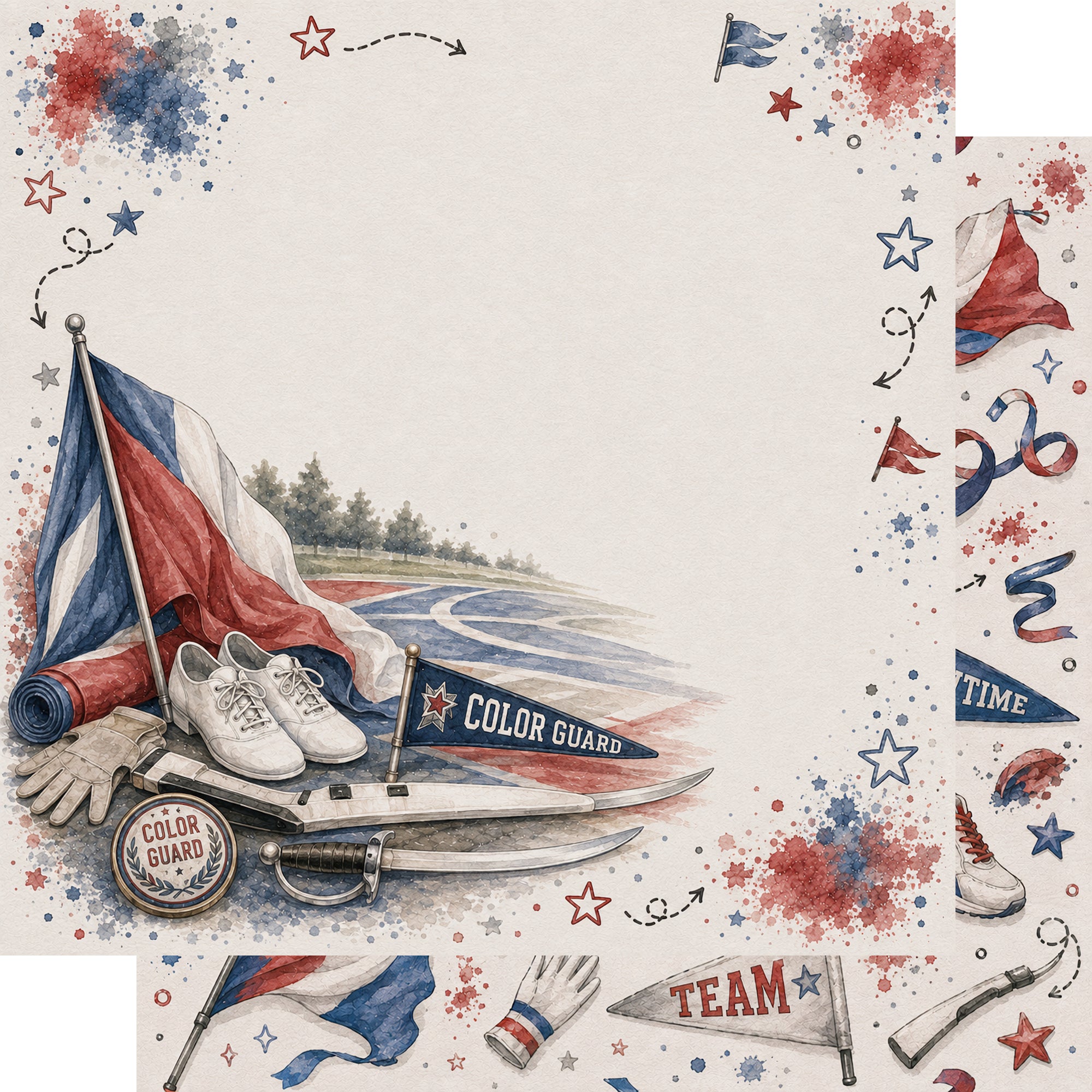 Sports Collection Color Guard 12 x 12 Double-Sided Scrapbook Paper by SSC Designs