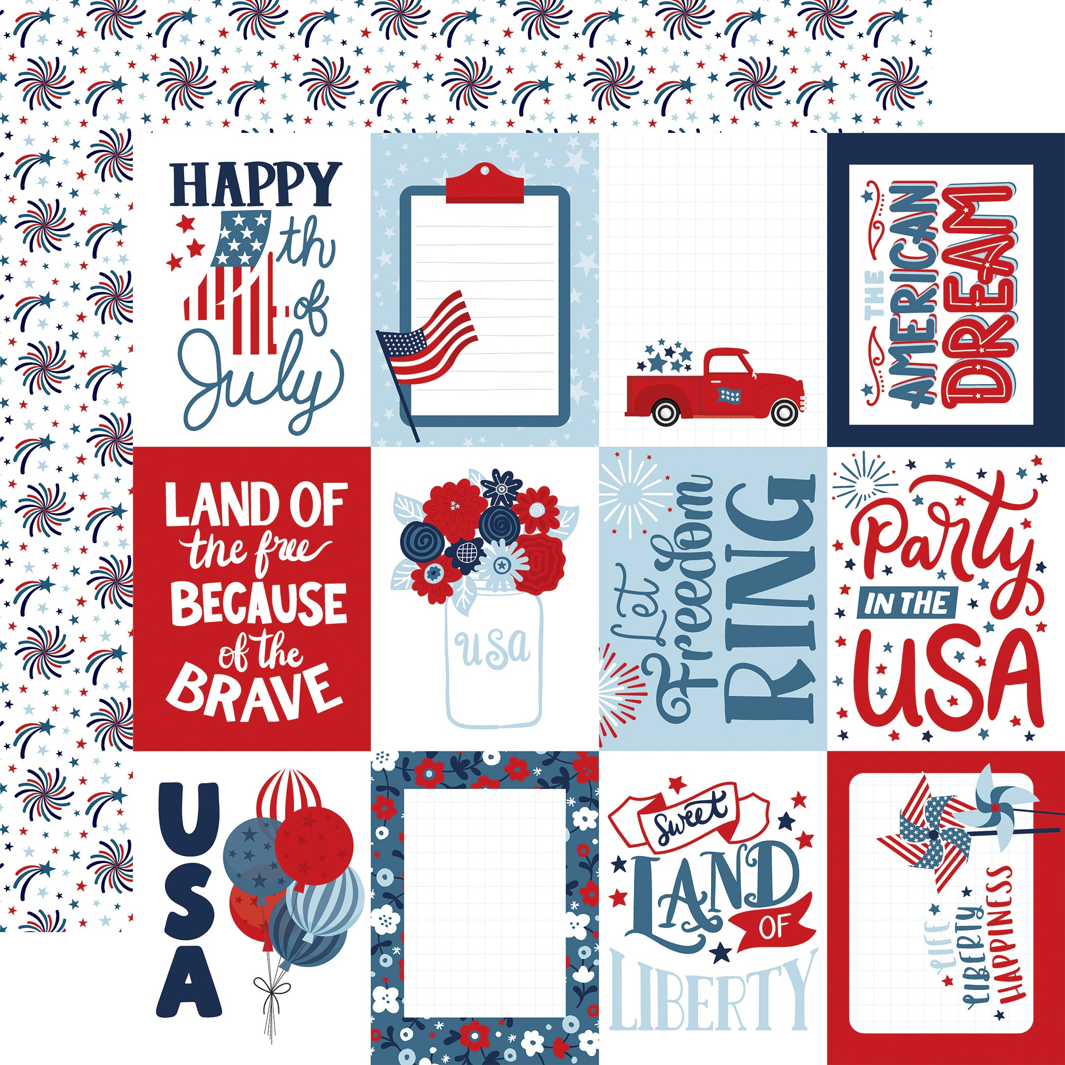 Stars and Stripes Forever Collection 3 x 4 Journaling Cards 12 x 12 Double-Sided Scrapbook Paper by Echo Park Paper