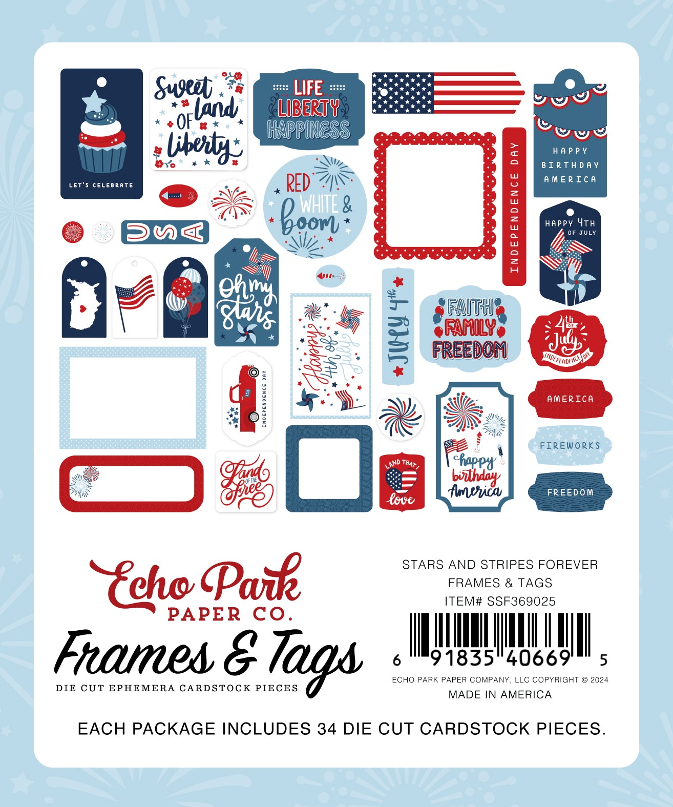 Stars and Stripes Forever Collection Scrapbook Frames & Tags by Echo Park Paper