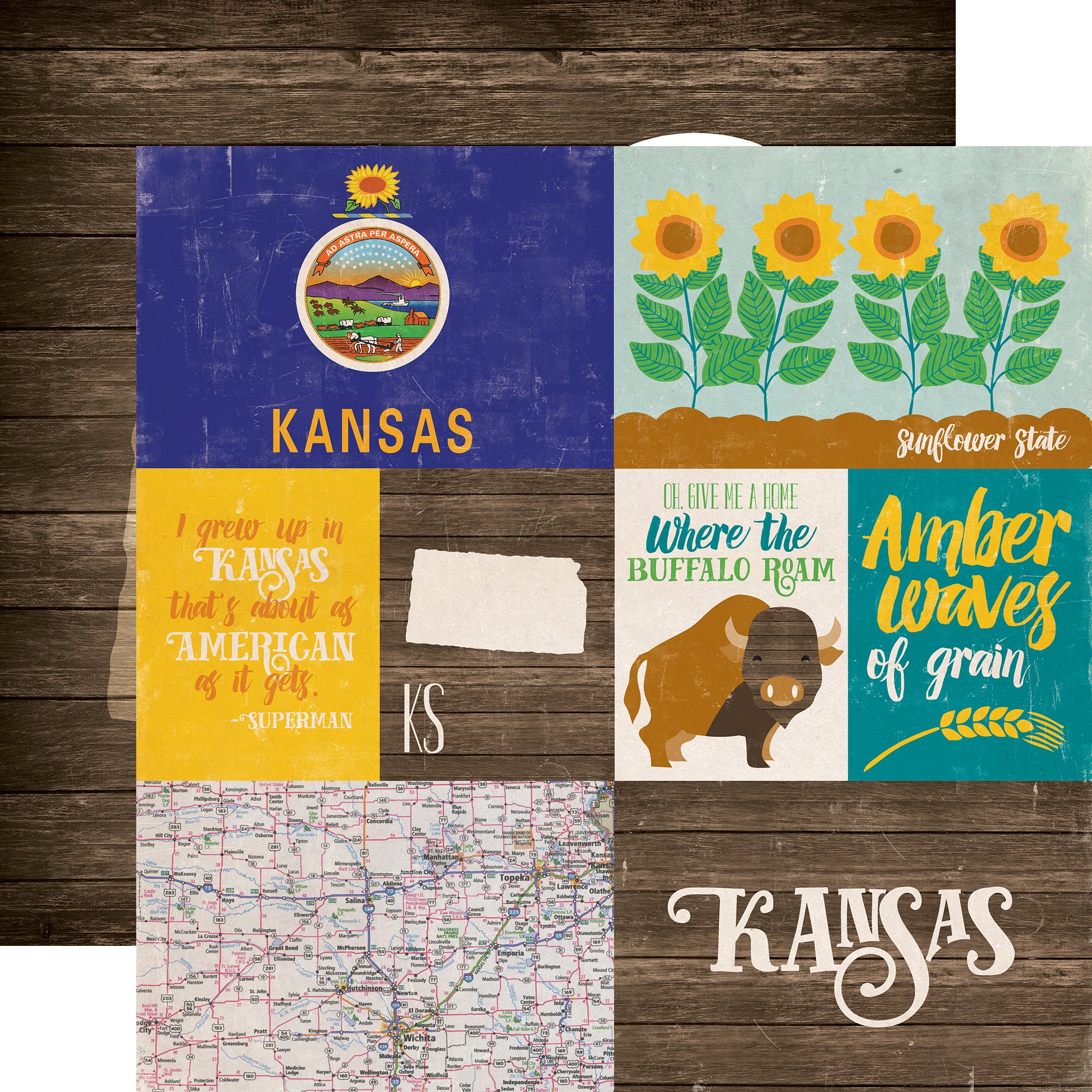 Stateside Collection Kansas 12 x 12 Double-Sided Scrapbook Paper by Eco Park Paper