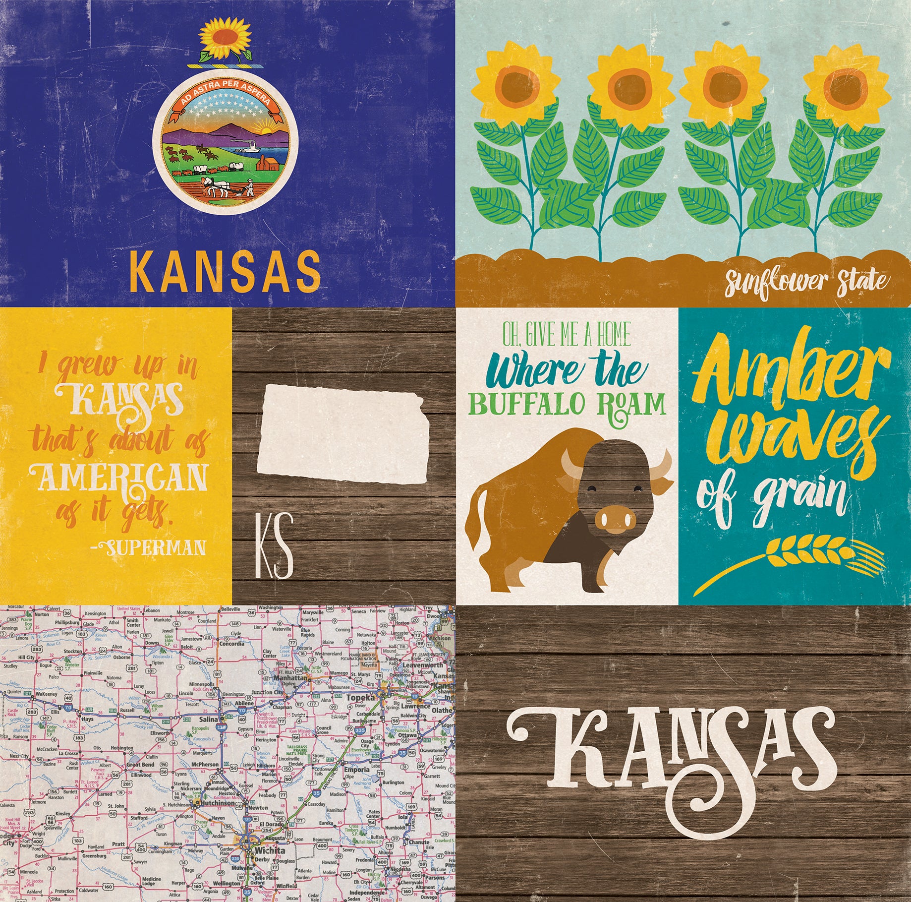 Stateside Collection Kansas 12 x 12 Double-Sided Scrapbook Paper by Eco Park Paper