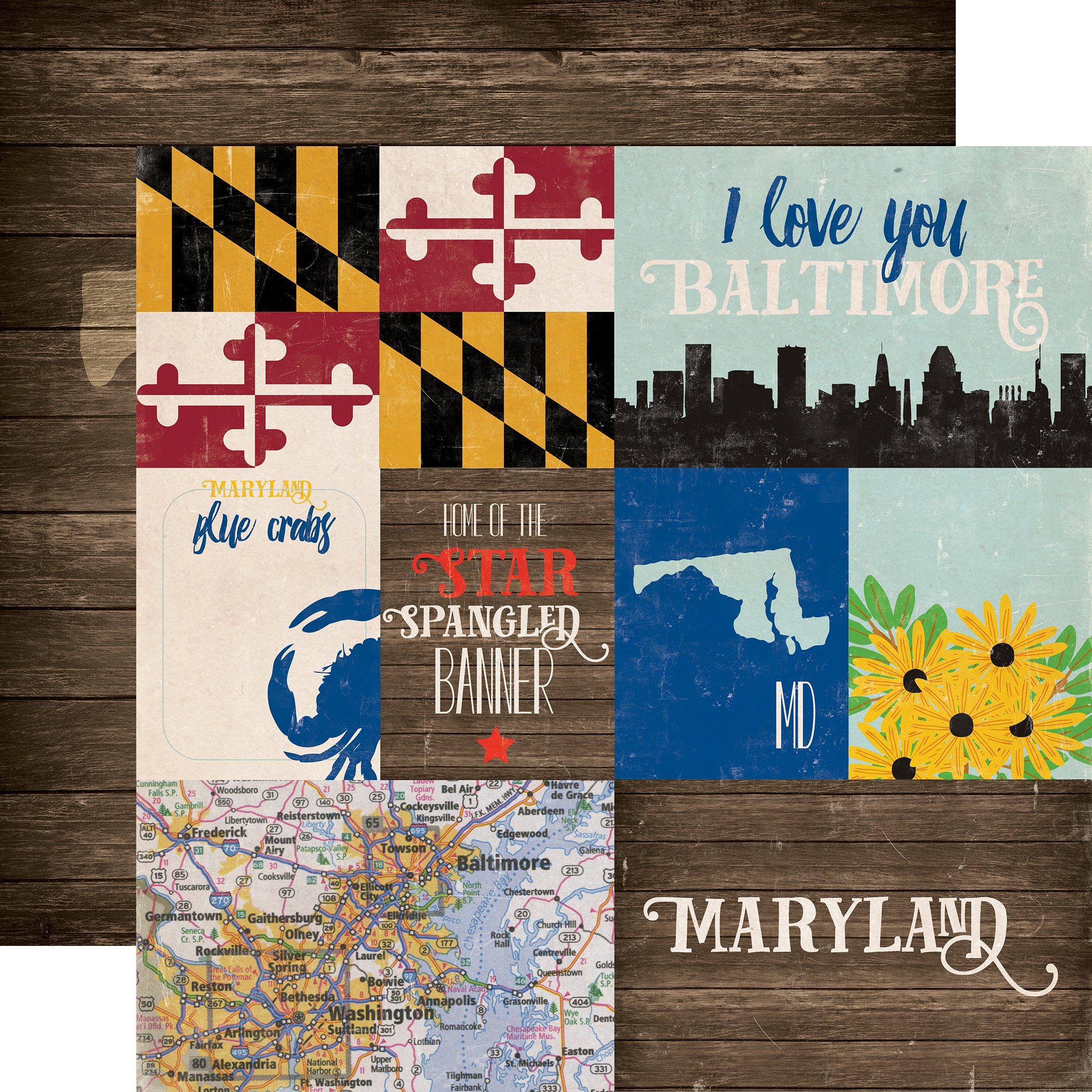 Stateside Collection Maryland 12 x 12 Double-Sided Scrapbook Paper by Eco Park Paper