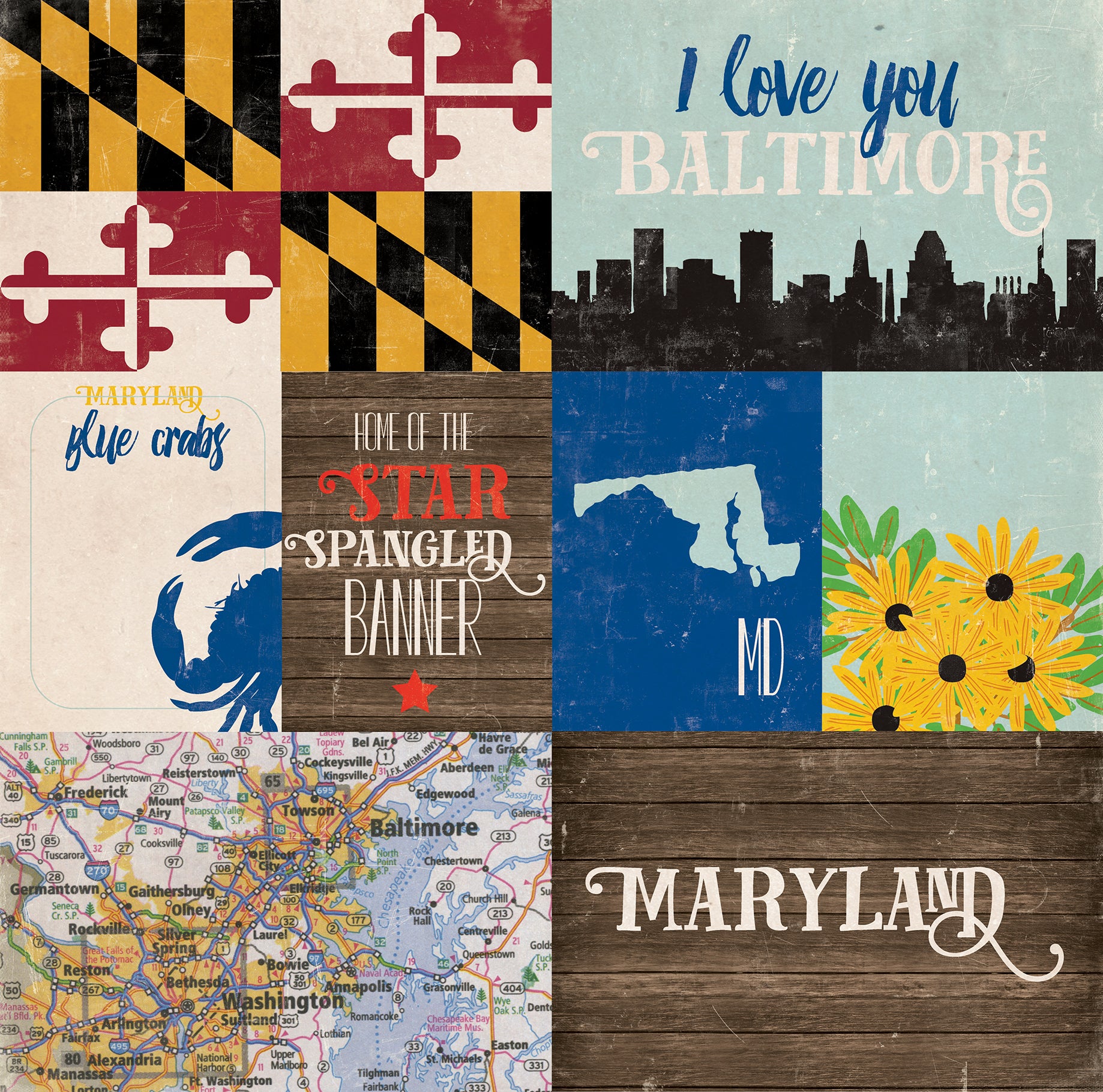 Stateside Collection Maryland 12 x 12 Double-Sided Scrapbook Paper by Eco Park Paper