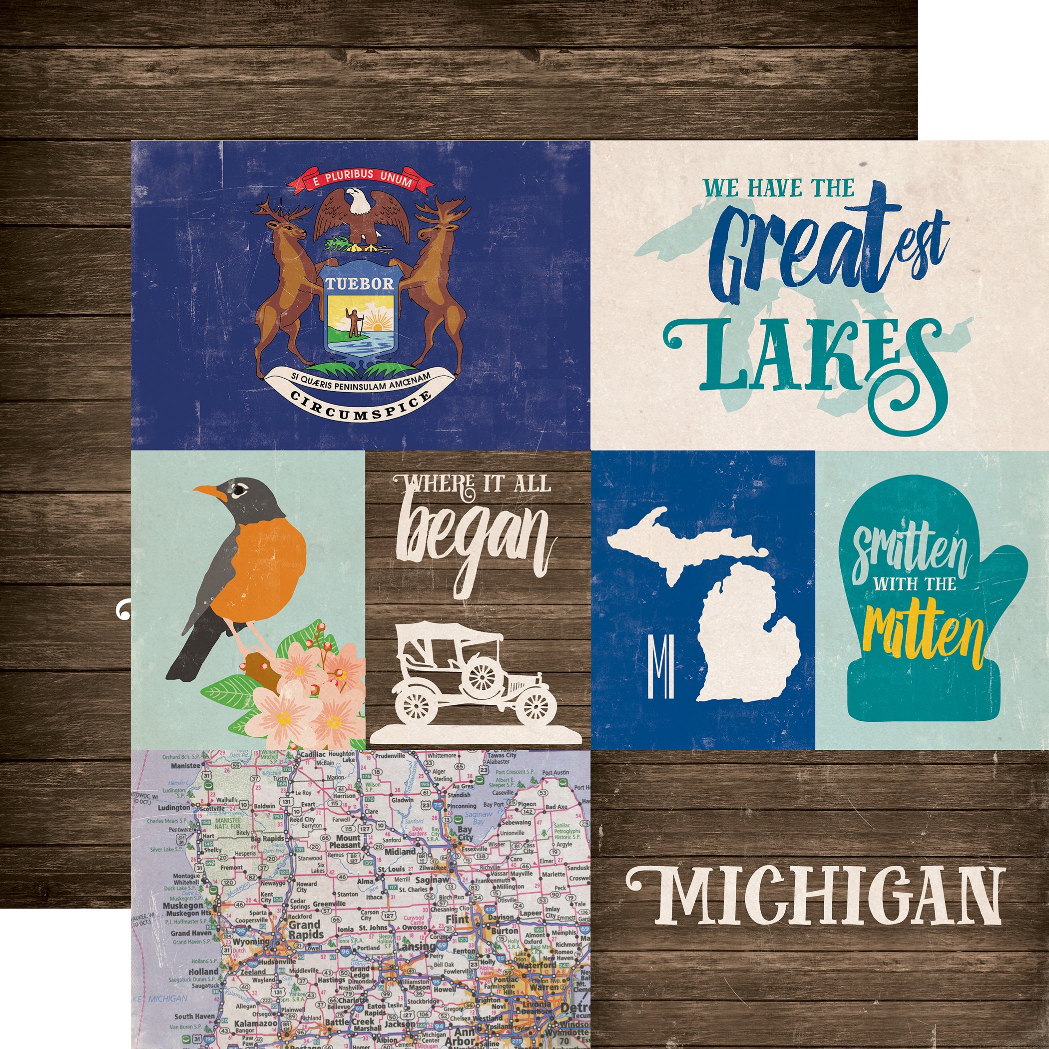 Stateside Collection Michigan 12 x 12 Double-Sided Scrapbook Paper by Eco Park Paper