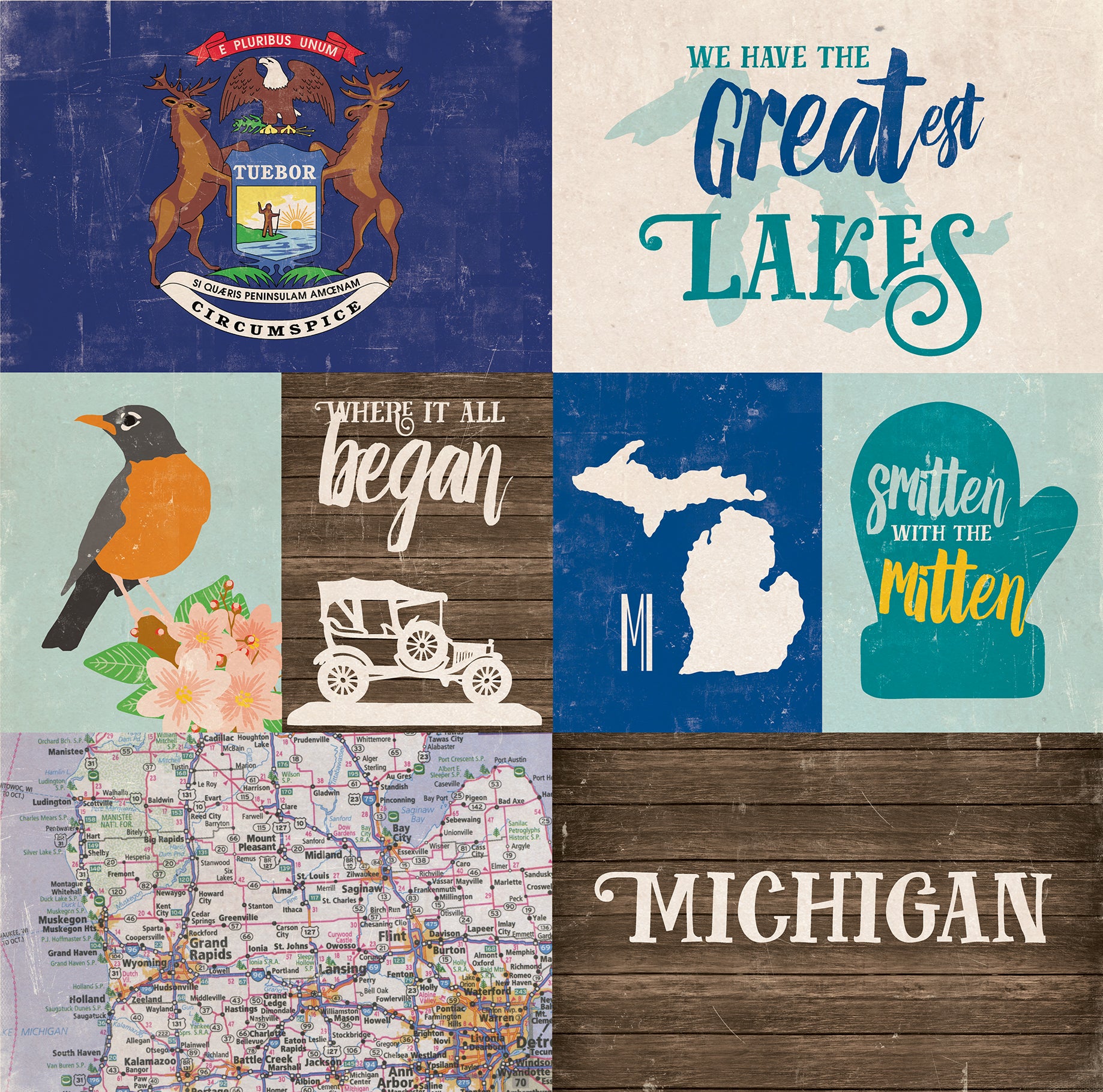 Stateside Collection Michigan 12 x 12 Double-Sided Scrapbook Paper by Eco Park Paper