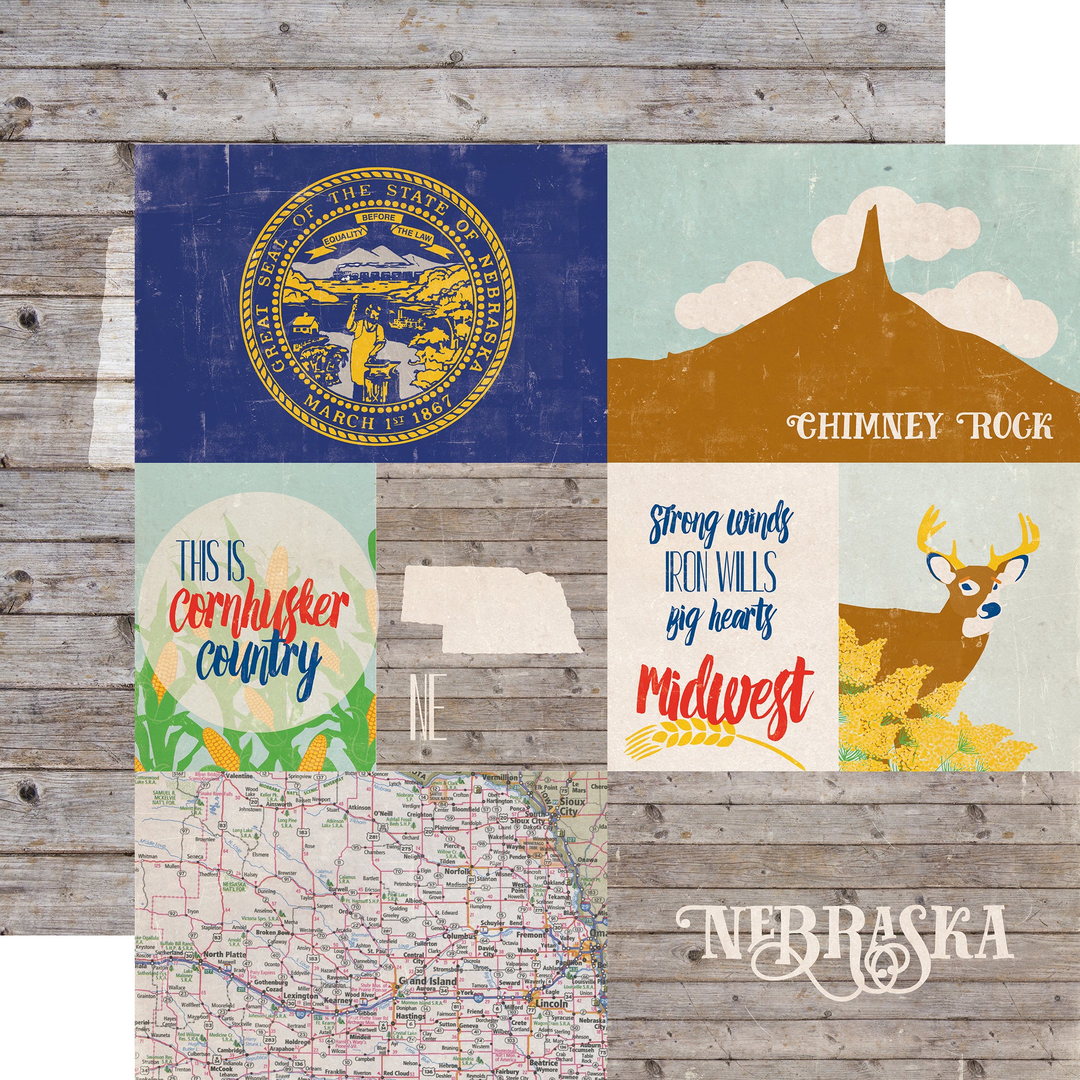 Stateside Collection Nebraska 12 x 12 Double-Sided Scrapbook Paper by Eco Park Paper