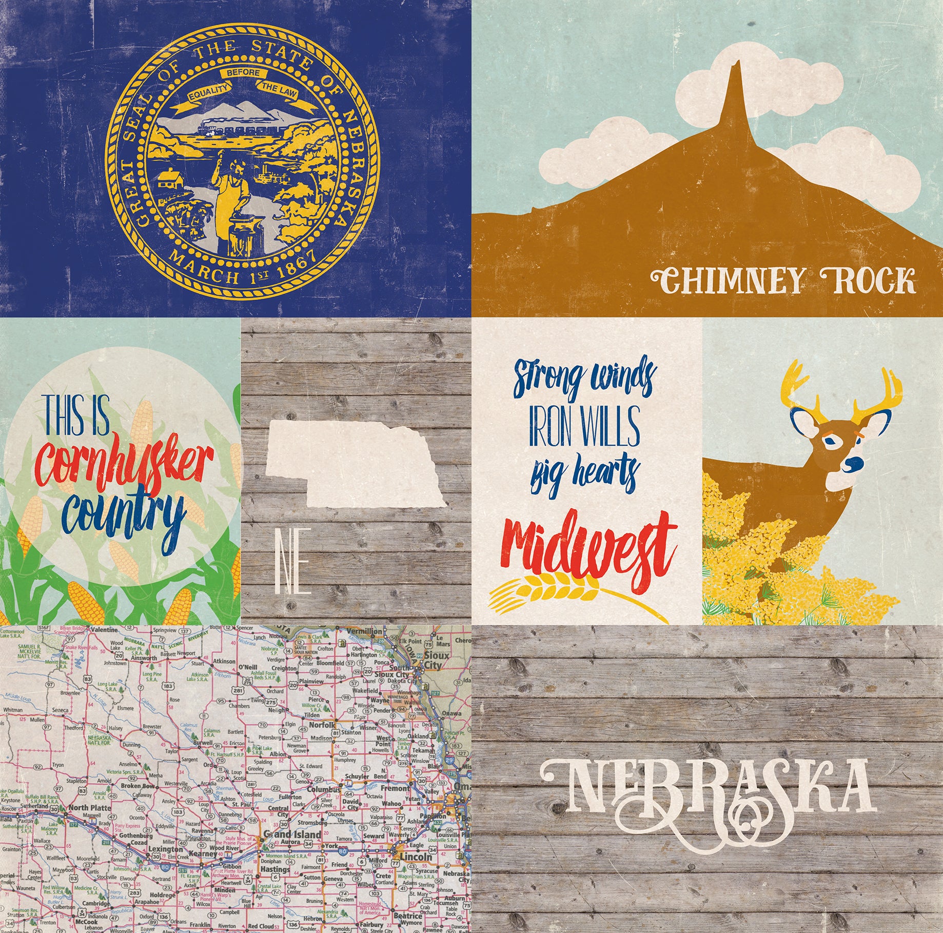 Stateside Collection Nebraska 12 x 12 Double-Sided Scrapbook Paper by Eco Park Paper