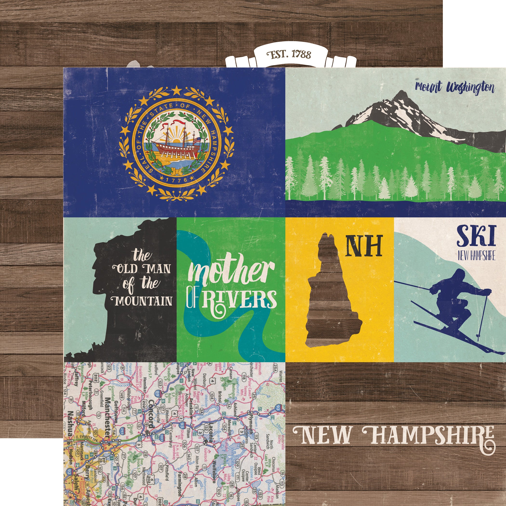 Stateside Collection New Hampshire 12 x 12 Double-Sided Scrapbook Paper by Eco Park Paper
