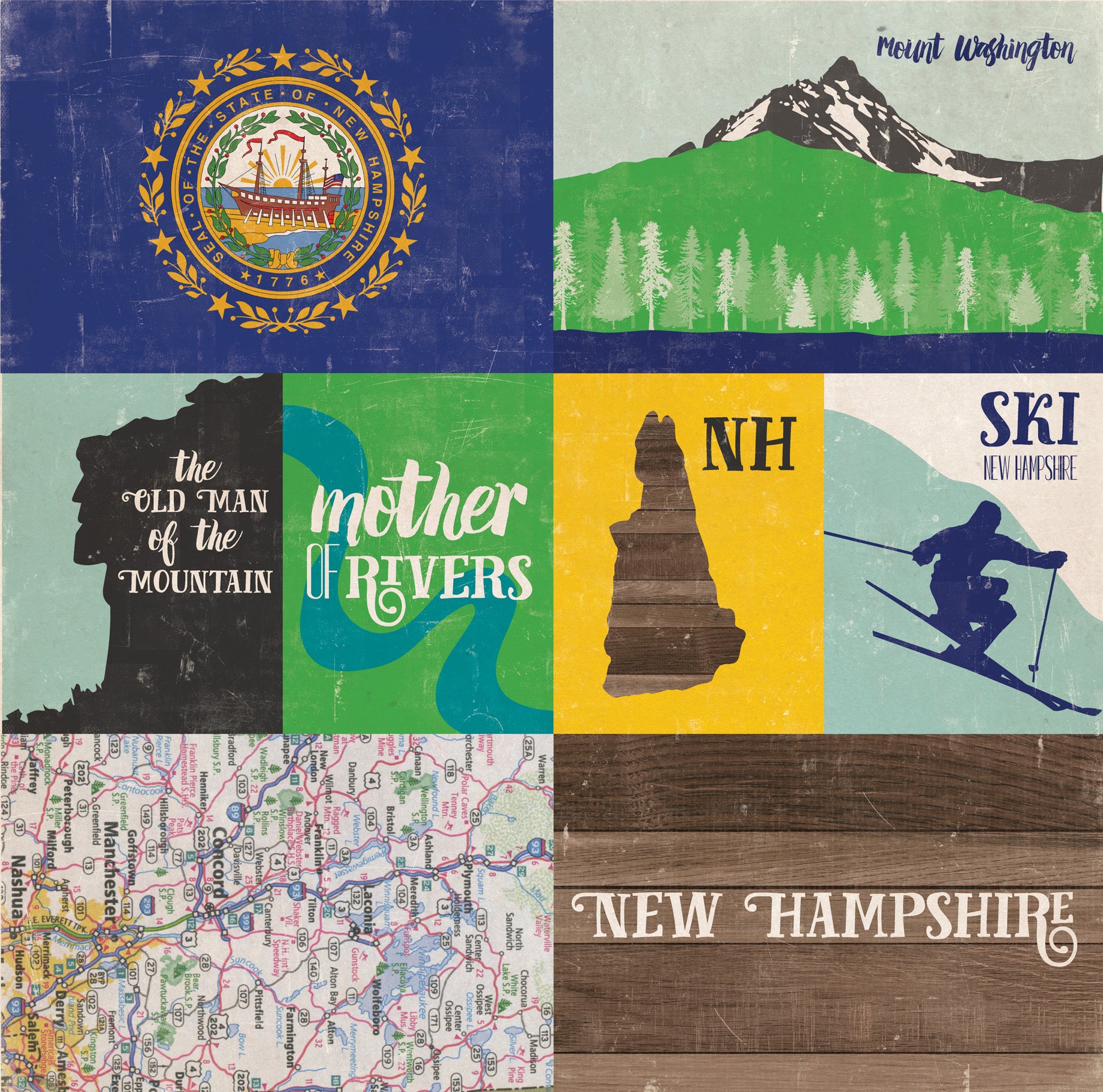 Stateside Collection New Hampshire 12 x 12 Double-Sided Scrapbook Paper by Eco Park Paper