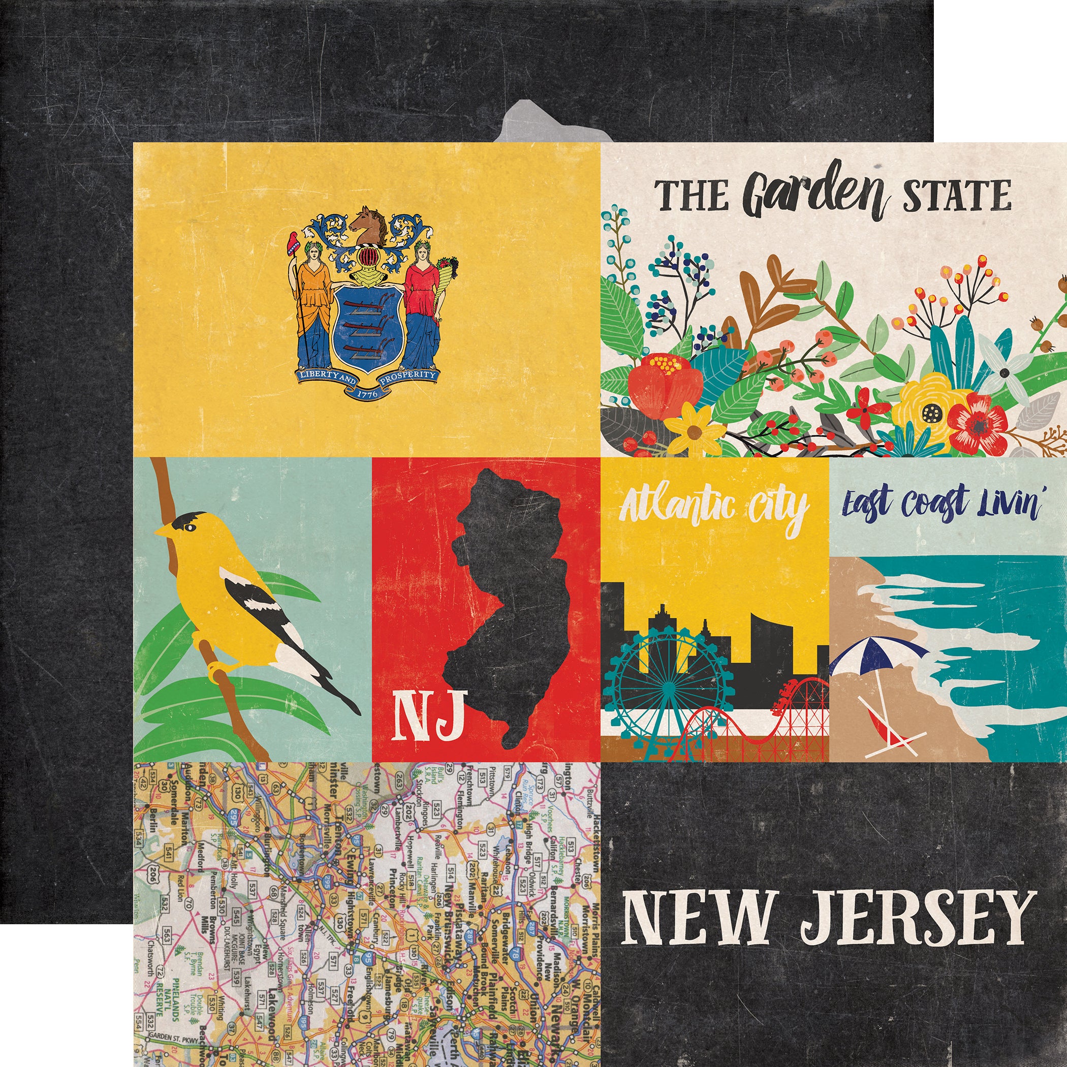 Stateside Collection New Jersey 12 x 12 Double-Sided Scrapbook Paper by Eco Park Paper