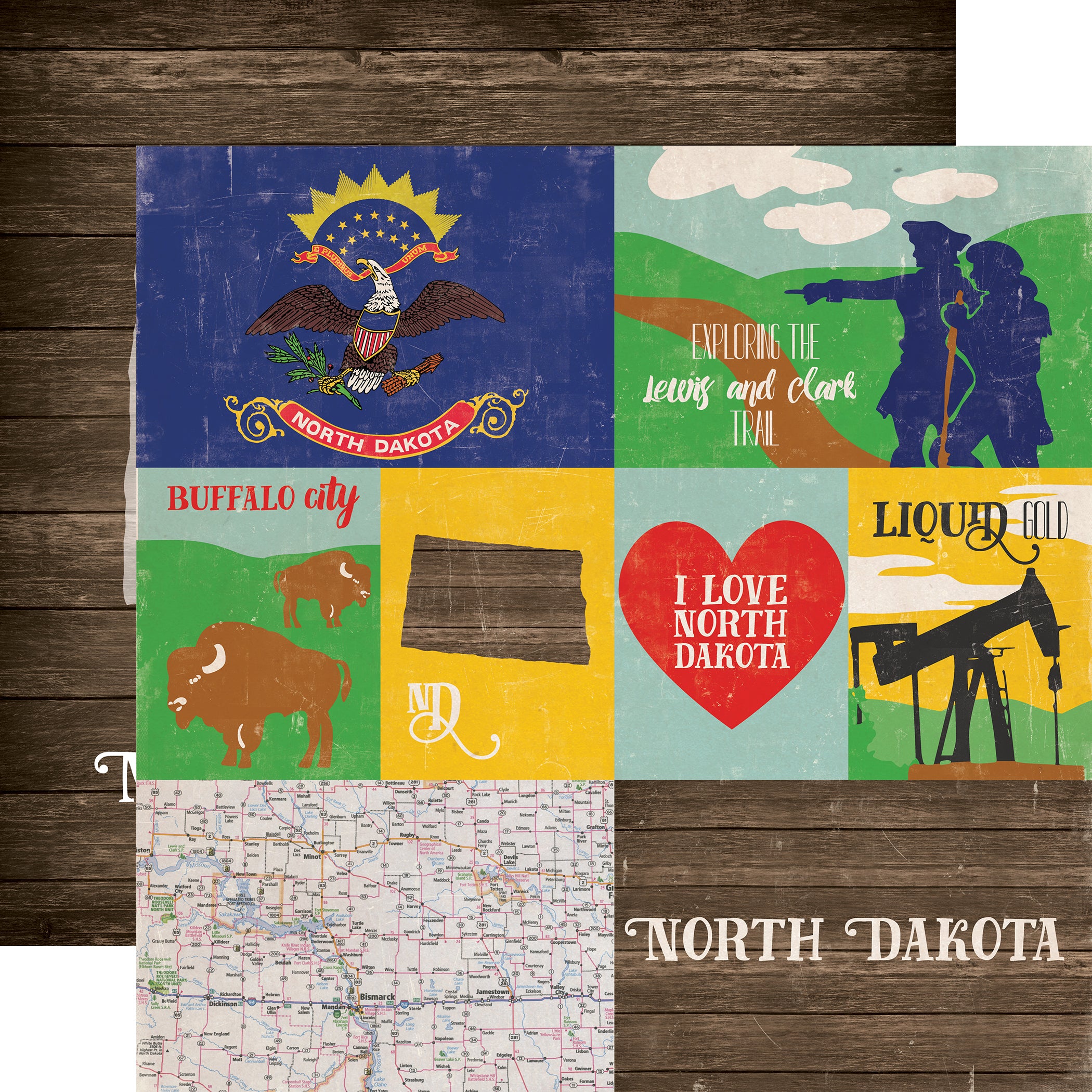 Stateside Collection North Dakota 12 x 12 Double-Sided Scrapbook Paper by Eco Park Paper