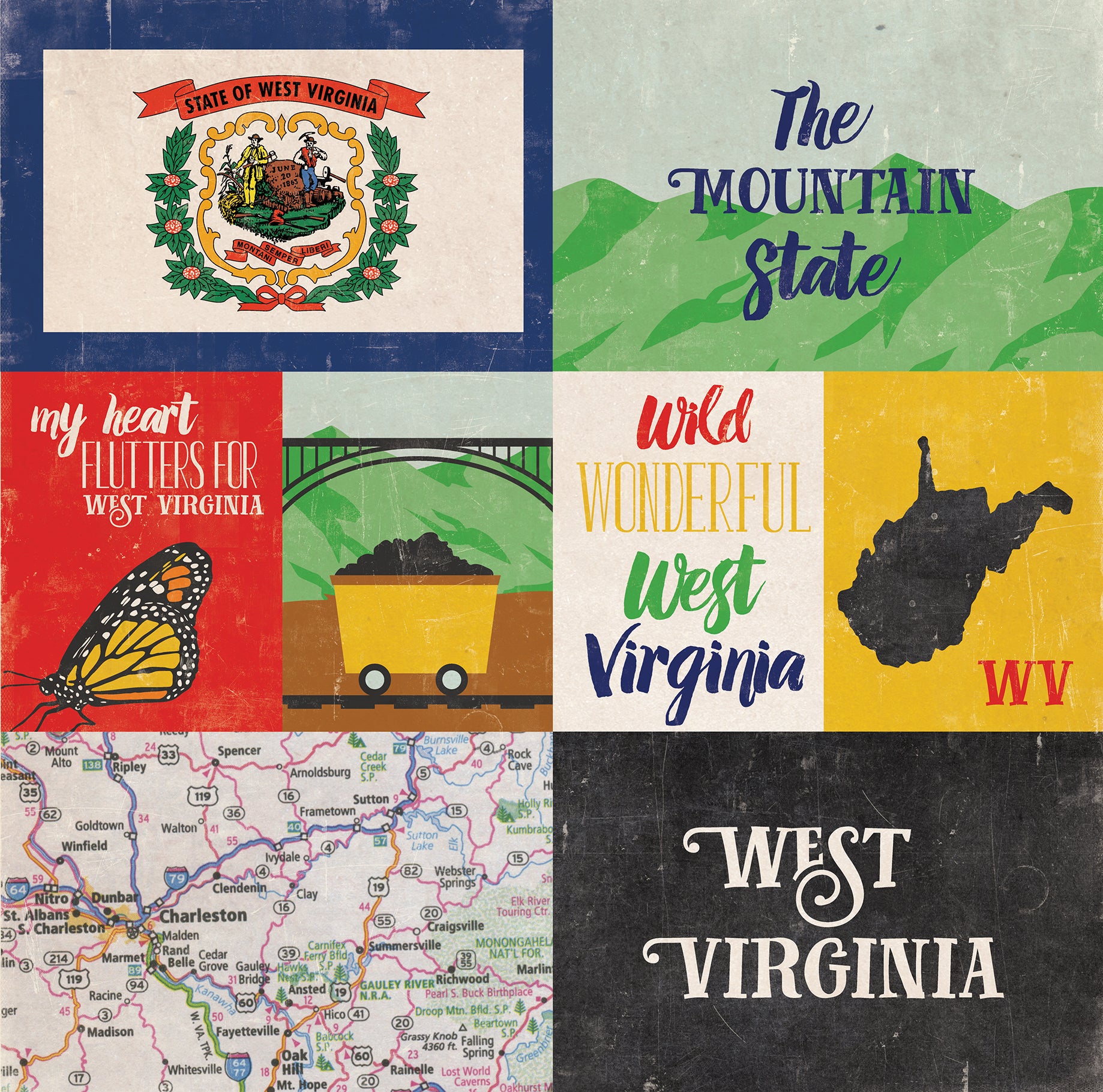 Stateside Collection West Virginia 12 x 12 Double-Sided Scrapbook Paper by Eco Park Paper