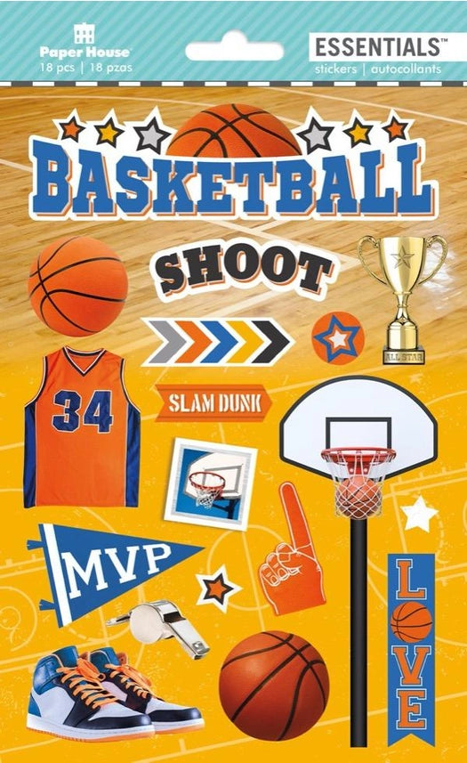 Essentials Collection Basketball 5 x 7 Foiled Scrapbook Embellishment by Paper House Productions