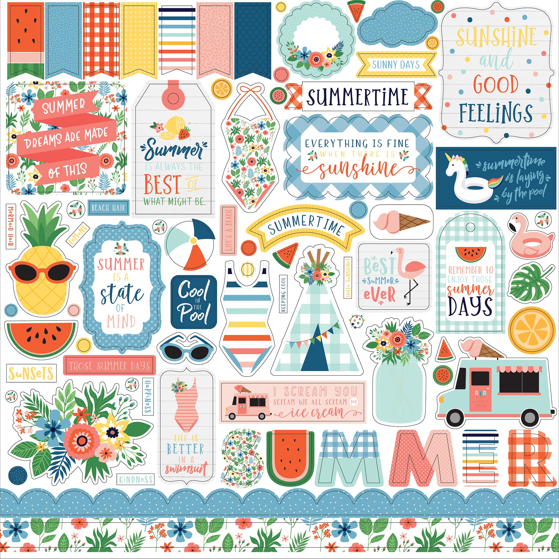 Summertime Scrapbook Paper & Sticker Collection Kit by Echo Park Paper - 13 Pieces