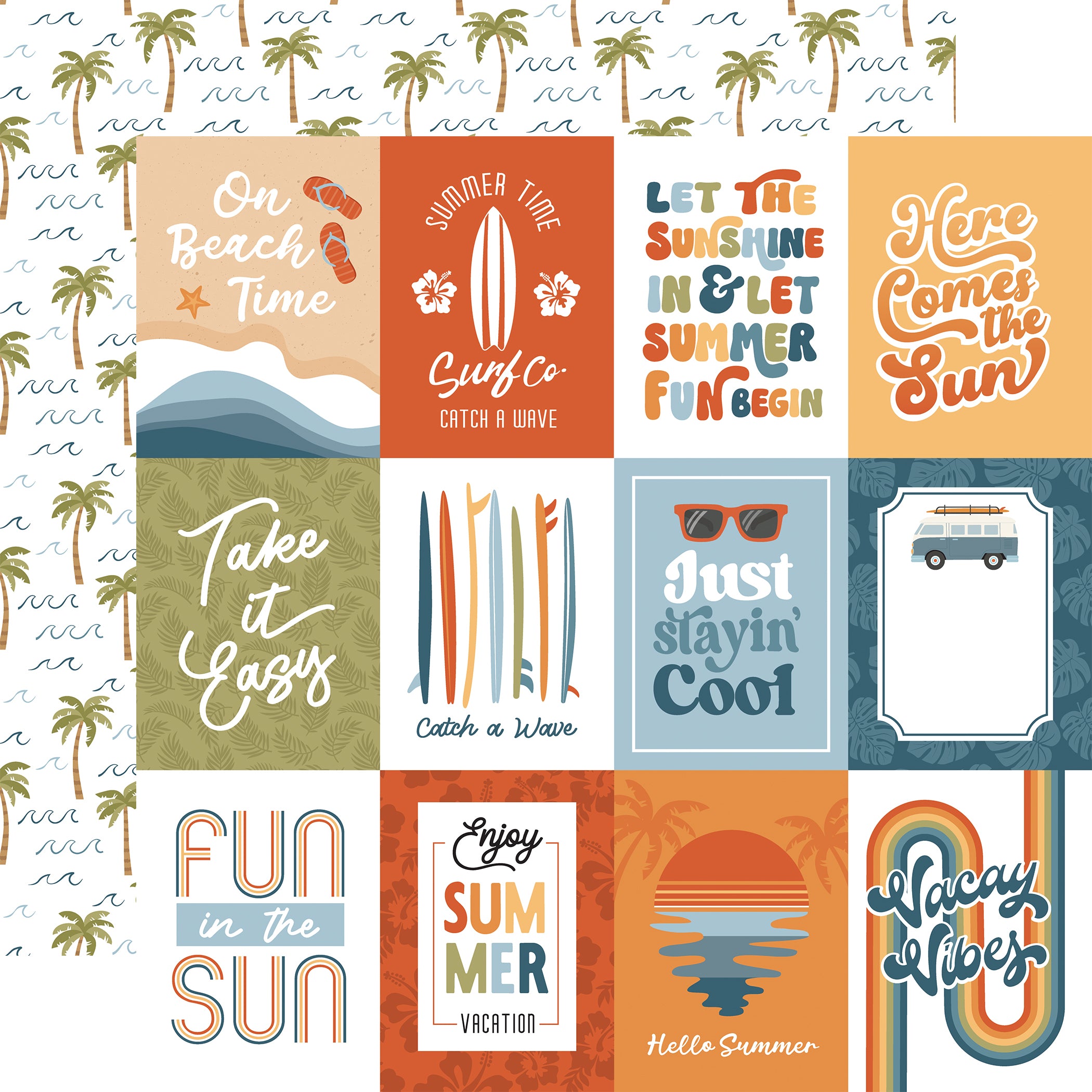Summer Vibes Collection 3 x 4 Journaling Cards 12 x 12 Double-Sided Scrapbook Paper by Echo Park Paper