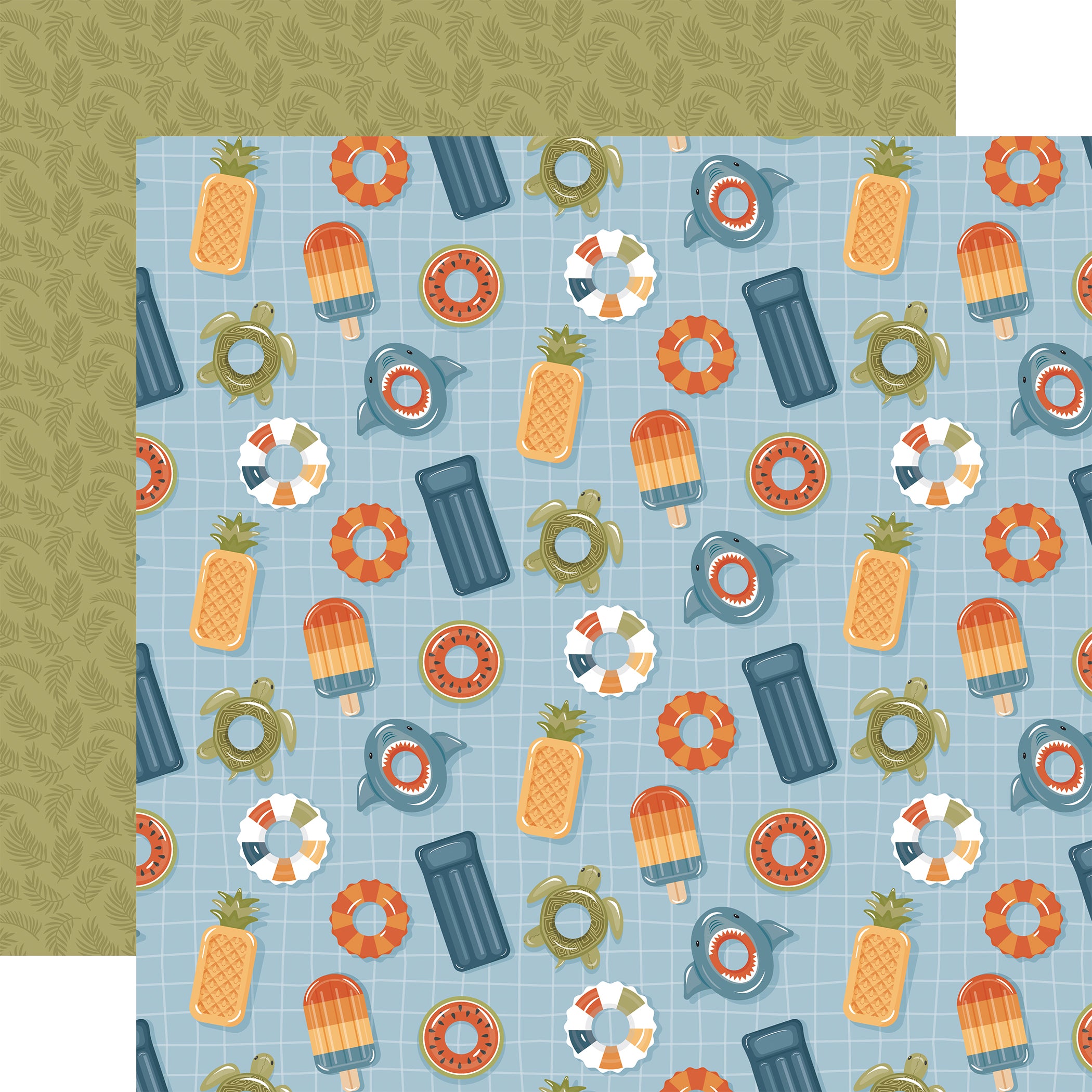 Summer Vibes Collection Pool Pals 12 x 12 Double-Sided Scrapbook Paper by Echo Park Paper