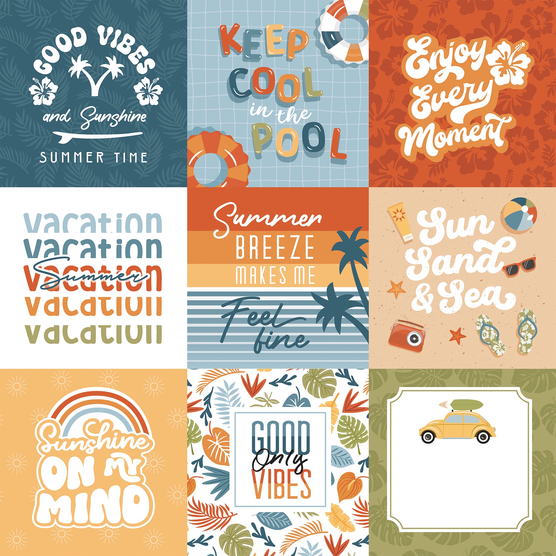 Summer Vibes Collection 4x4 Journaling Cards 12 x 12 Double-Sided Scrapbook Paper by Echo Park Paper