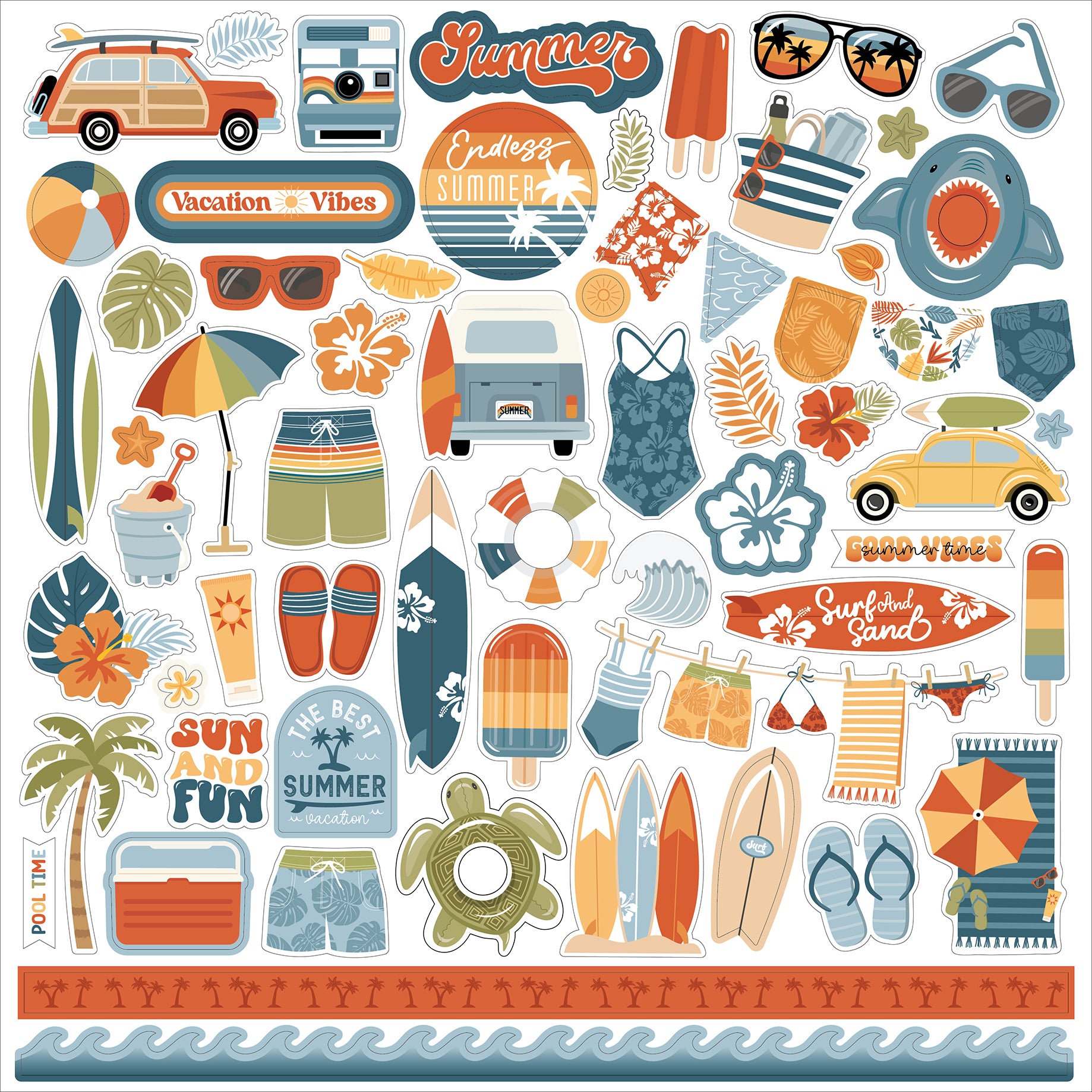 Summer Vibes Collection 12 x 12 Scrapbook Sticker Sheet by Echo Park Paper