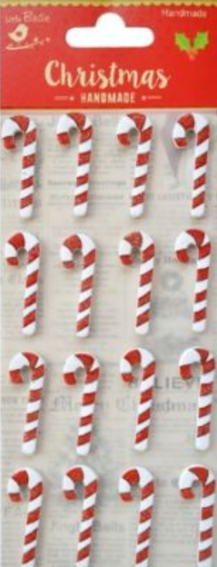 Christmas 3D Mini Glitter Candy Cane Holiday Embellishments by Little Birdie