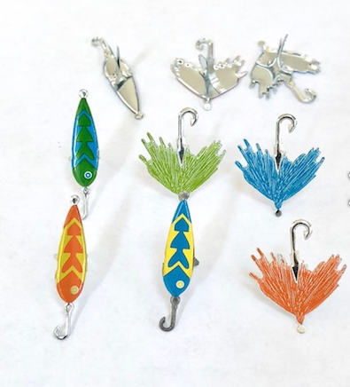 Fishing Lure Brads Scrapbook or Card Embellishments by Eyelet Outlet - Pkg. of 12