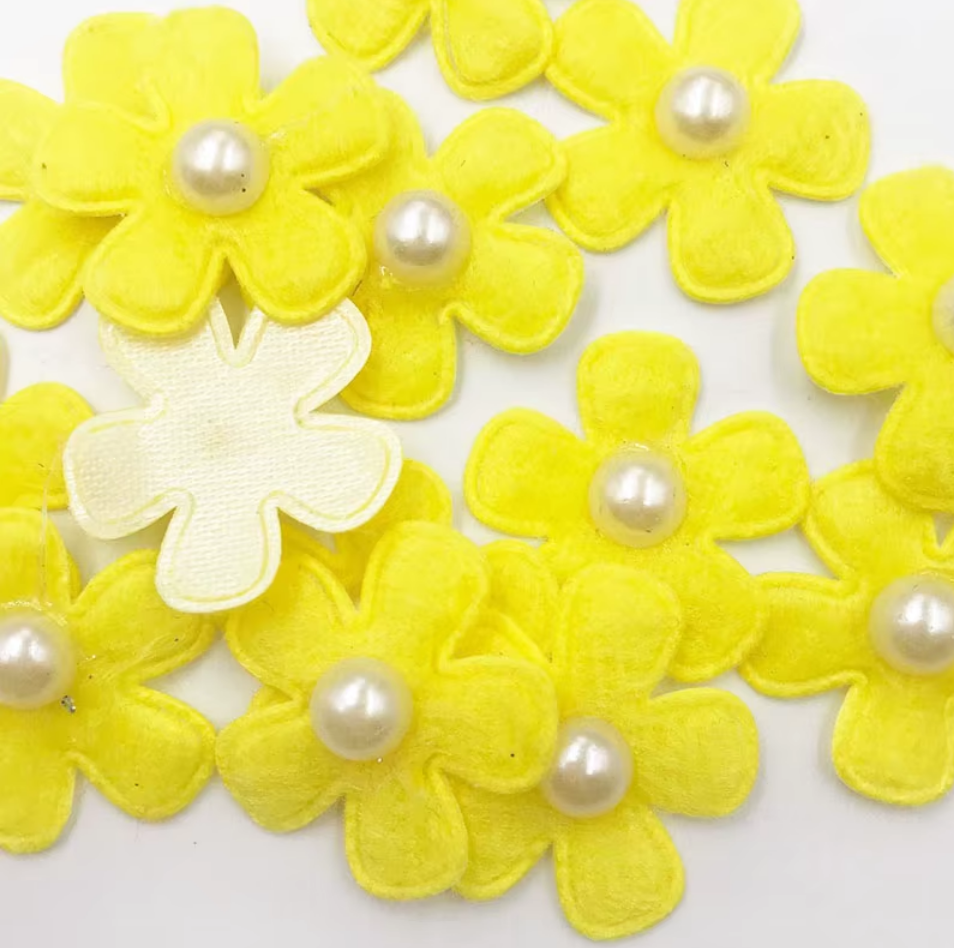Pearl Petals Collection Yellow 1" Fabric Flowers with Pearl - Pkg. of 20