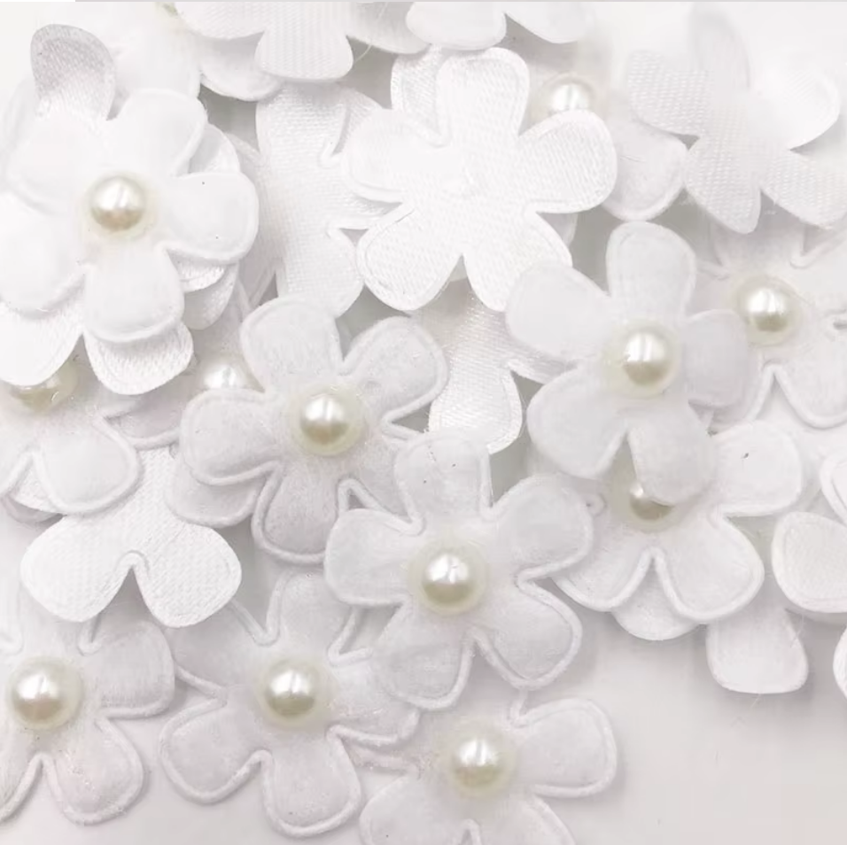 Pearl Petals Collection White 1" Fabric Flowers with Pearl - Pkg. of 20