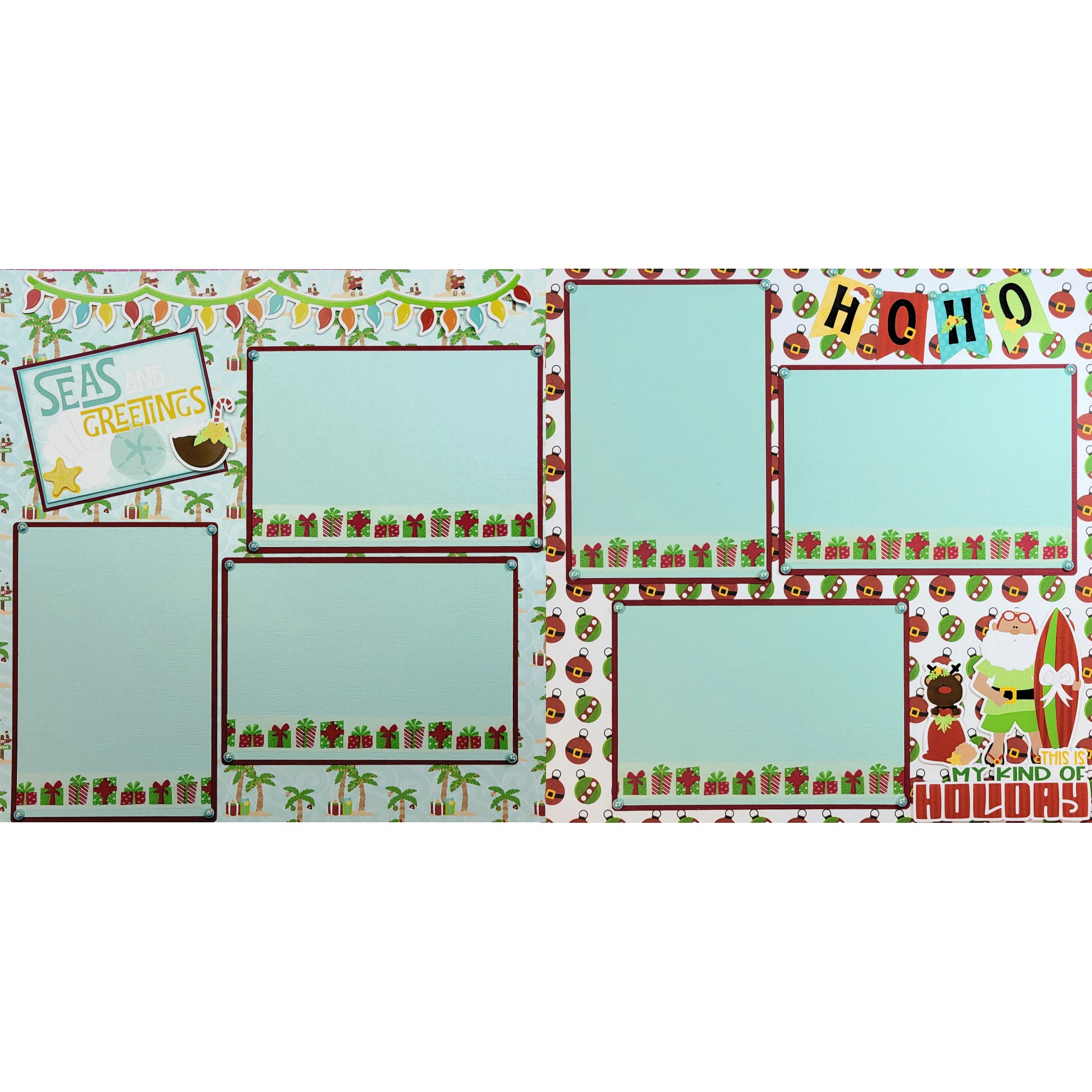Tropical Christmas Collection Seas & Greetings (2) - 12 x 12 Pages, Fully-Assembled & Hand-Crafted 3D Scrapbook Premade by SSC Designs